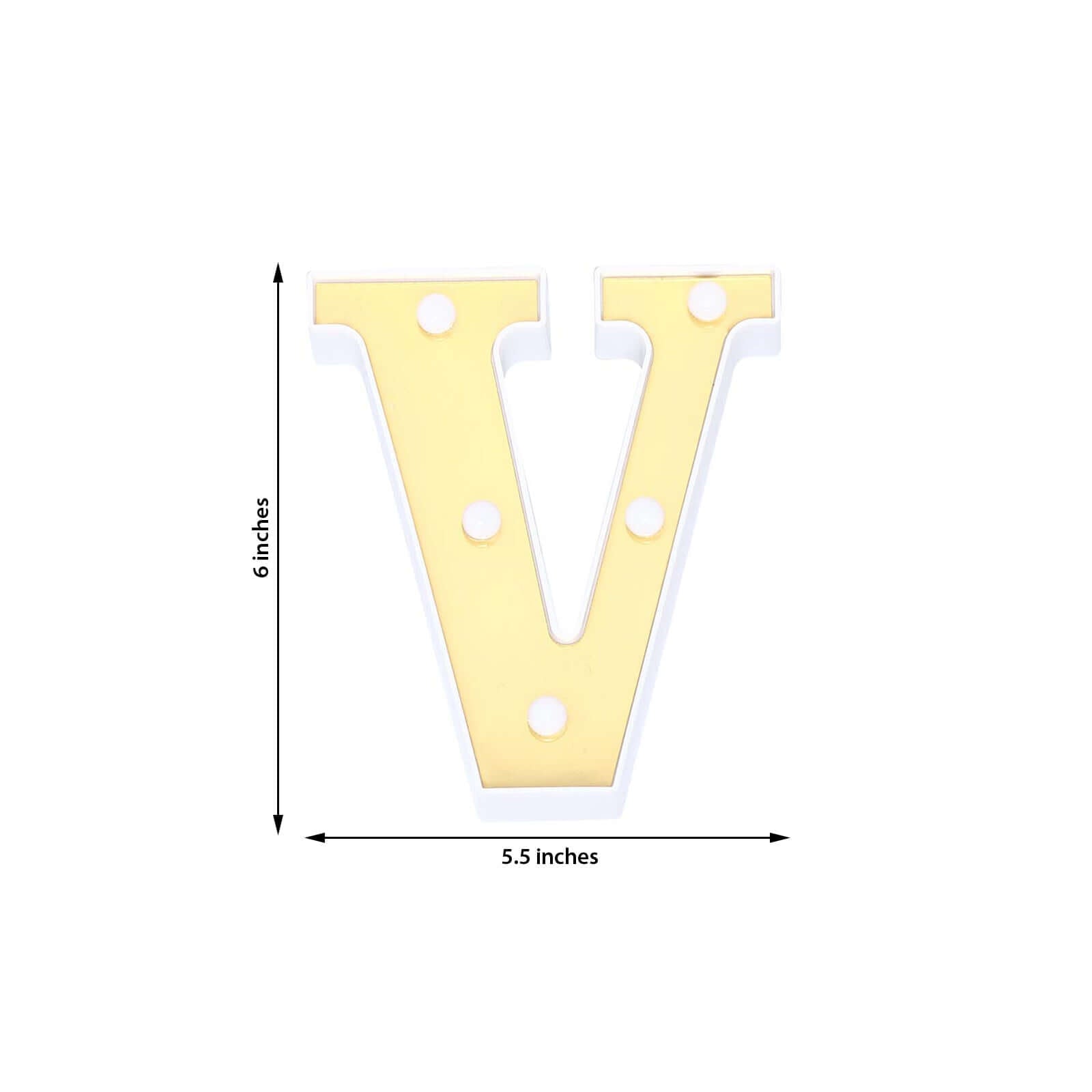 3D Marquee Letter V Warm White 5 LED Lights Gold - Chic Light-Up Decor for Events 6