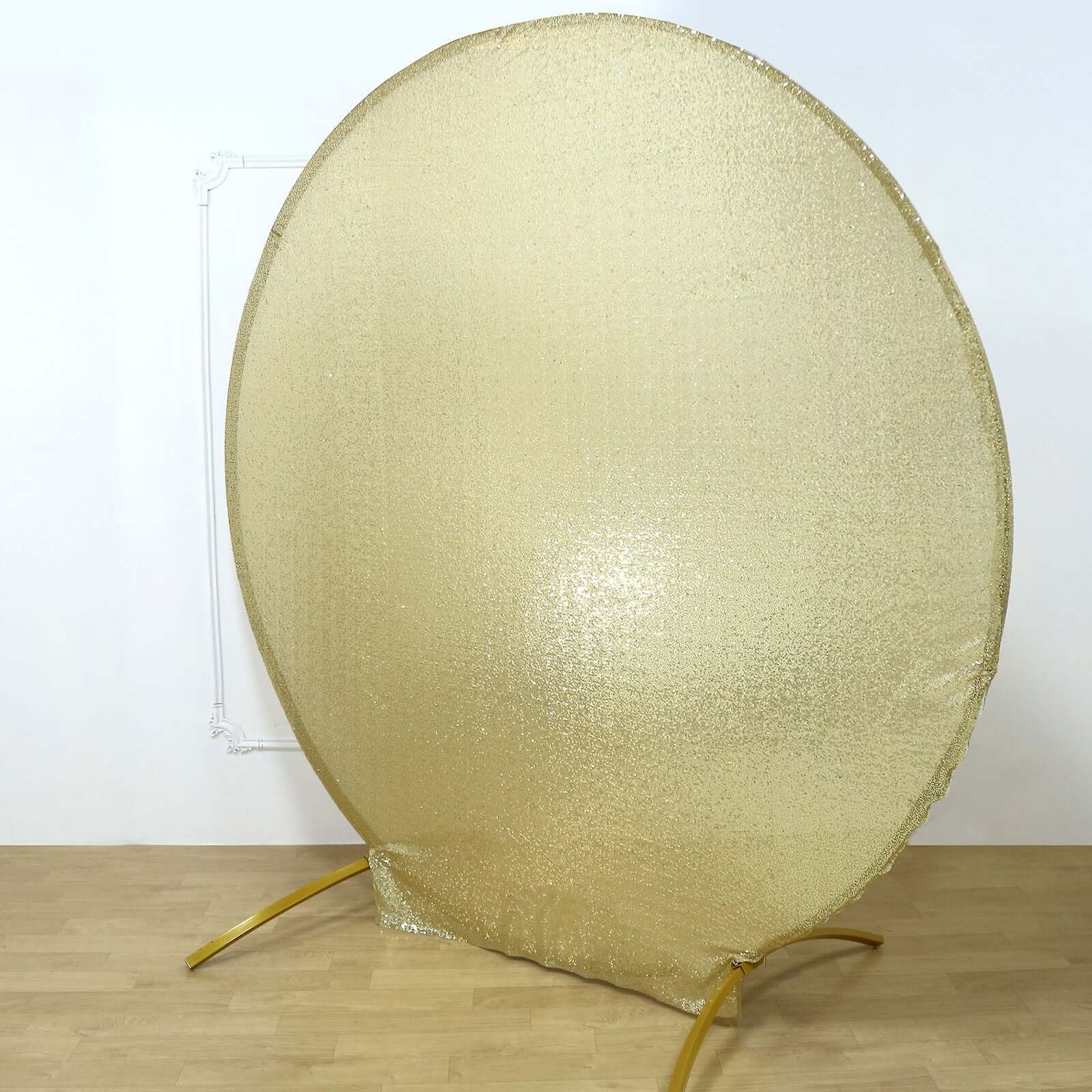 7.5ft Champagne Sparkle Sequin Round Wedding Arch Cover, Shiny Shimmer Photo Backdrop Stand Cover, 2-Sided Custom Fit