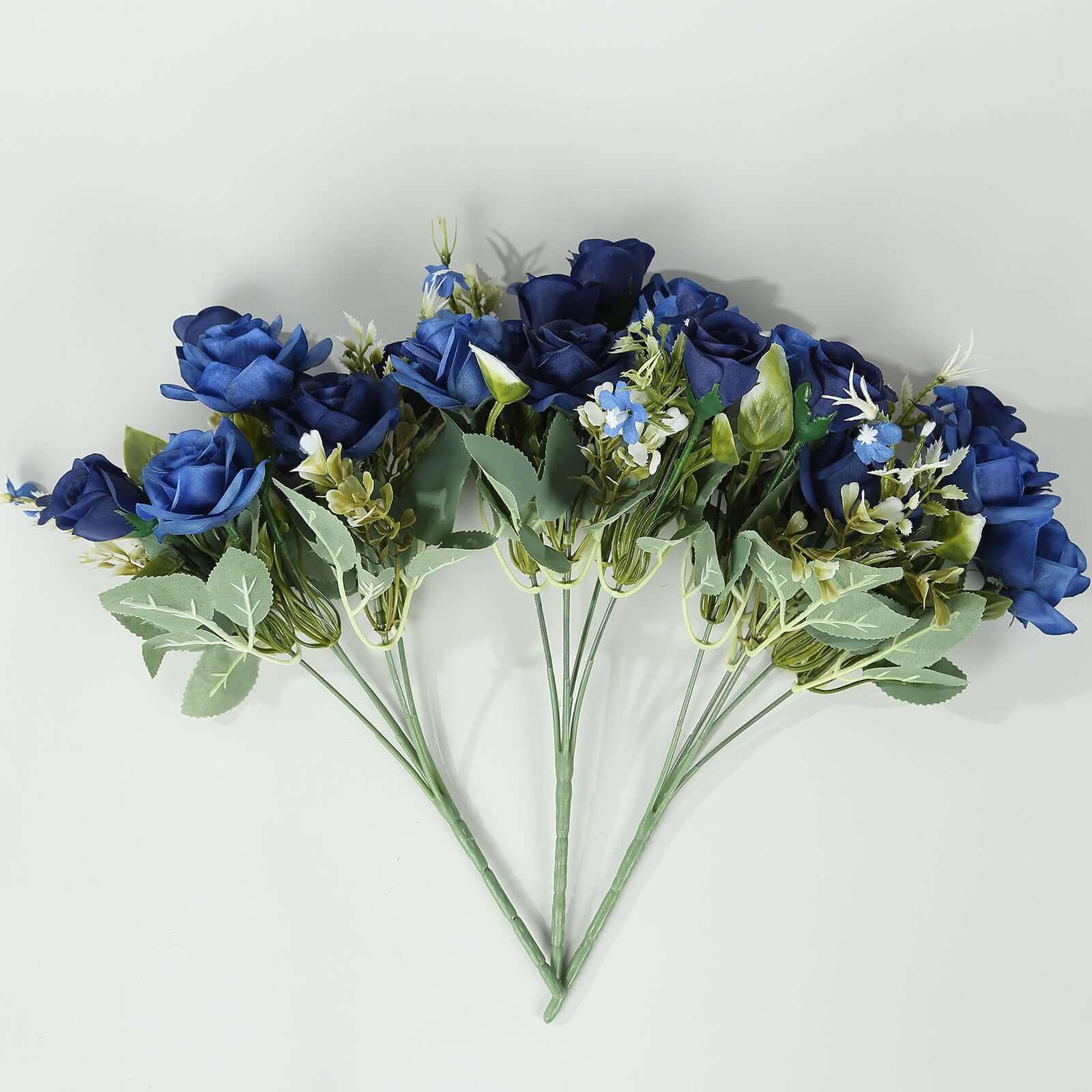 4 Bushes 12 Navy Blue Real Touch Artificial Silk Rose Flower Bouquet, Faux Bridal Flowers