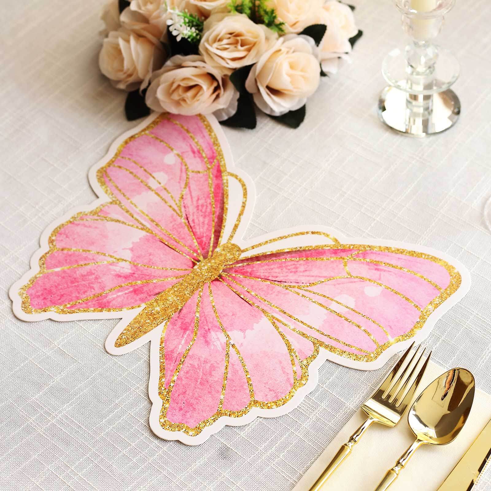 10-Pack Disposable Table Placemats with Pink Butterfly Design & Gold Glitters - 400GSM Cardboard Placemats for Kids' Parties, Baby Showers & Celebrations 14