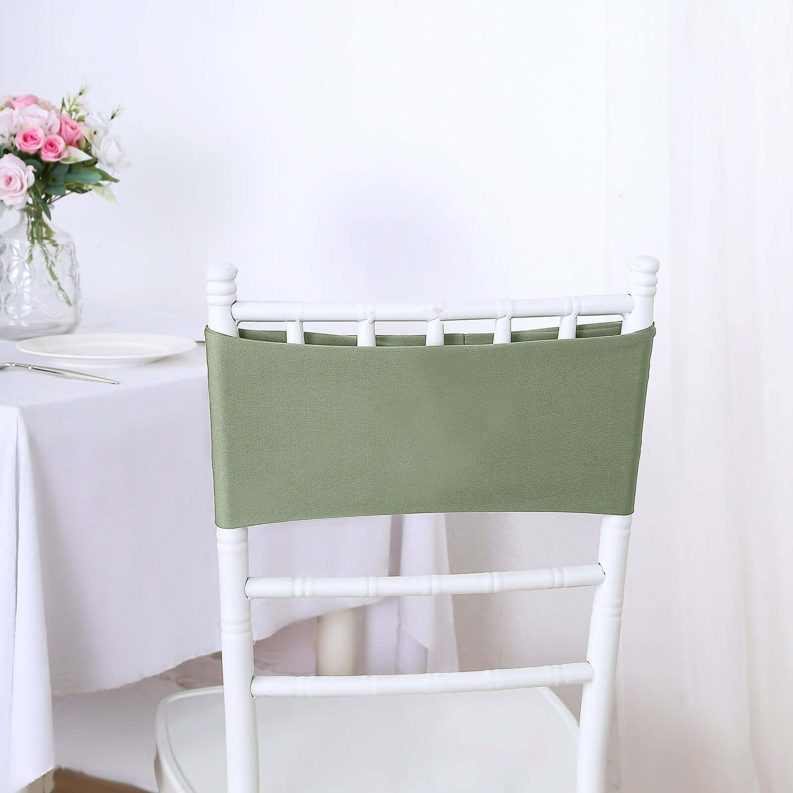 5 Pack Stretch Spandex Chair Sashes Dusty Sage Green - Fitted Finish Two Ply Heavy Duty Chair Bands 5x12