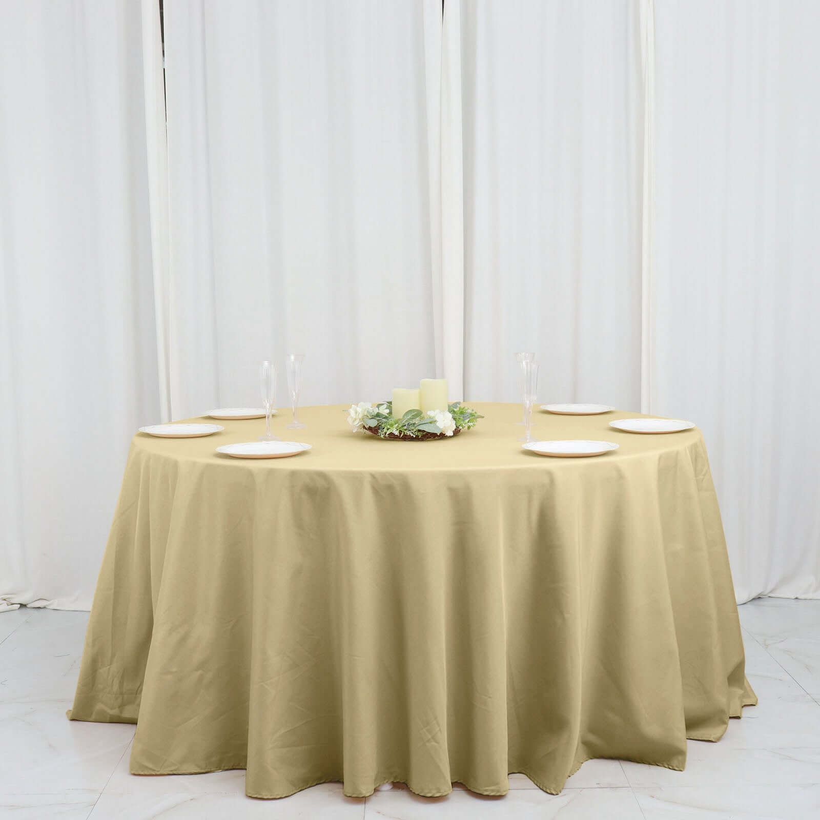 Polyester 132 Round Tablecloth Champagne - Seamless Chic Table Cover