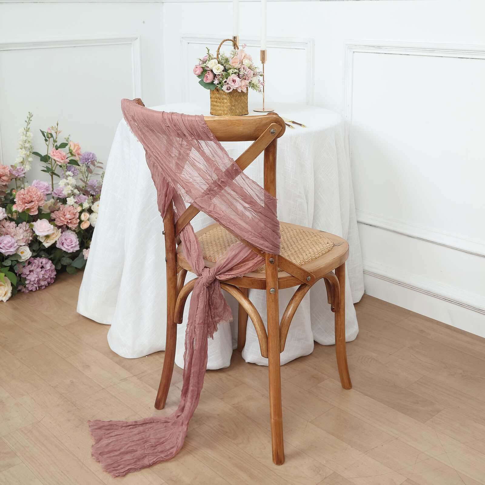 5 Pack Cheesecloth Gauze 16x88 Chair Sashes Dusty Rose - Stylish Boho Decor for Weddings & Gatherings