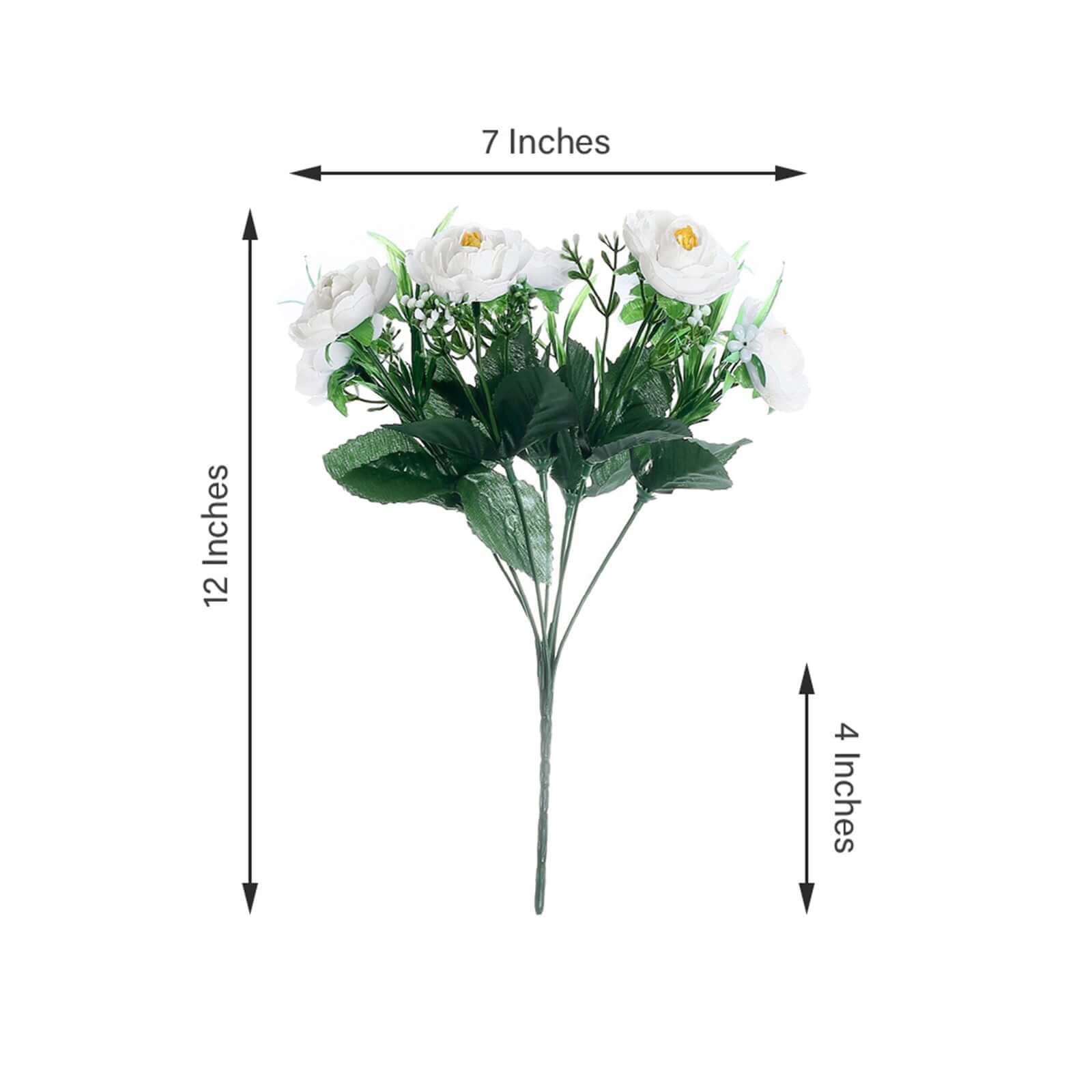 4 Bushes White Artificial Silk Peony Flower Bouquet Arrangement