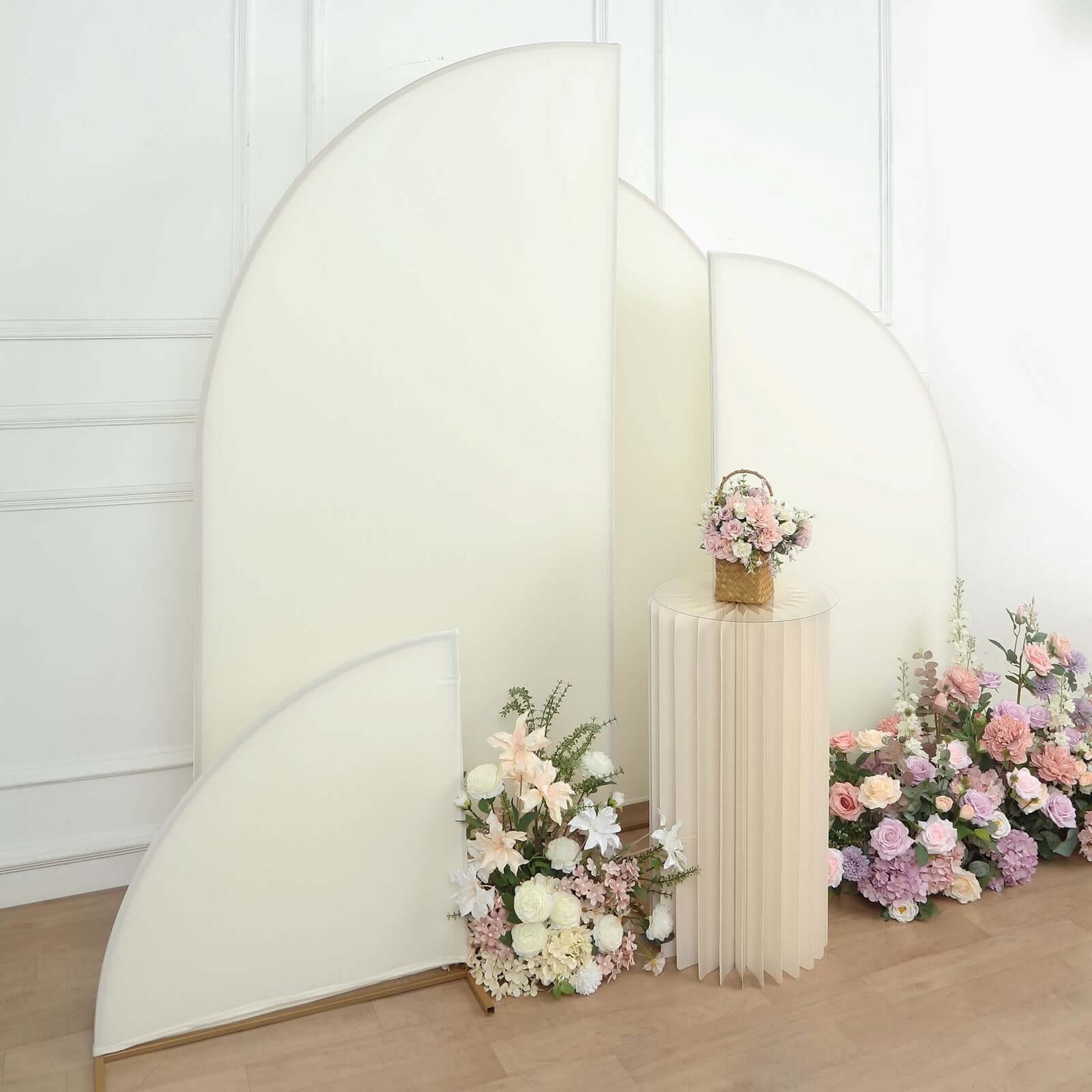 Set of 4 Matte Ivory Spandex Half Moon Chiara Backdrop Stand Covers, Custom Fitted Wedding Arch Covers - 2.5ft,5ft,6ft,7ft