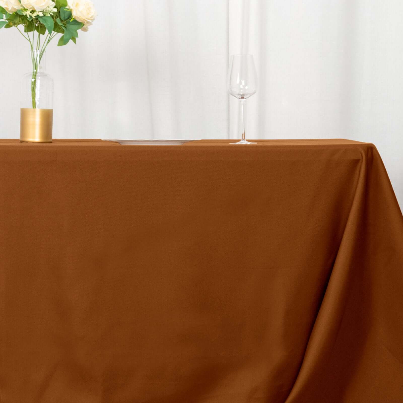 Polyester 90x132 Rectangle Tablecloth Cinnamon Brown - Seamless Wrinkle-Resistant Table Cover