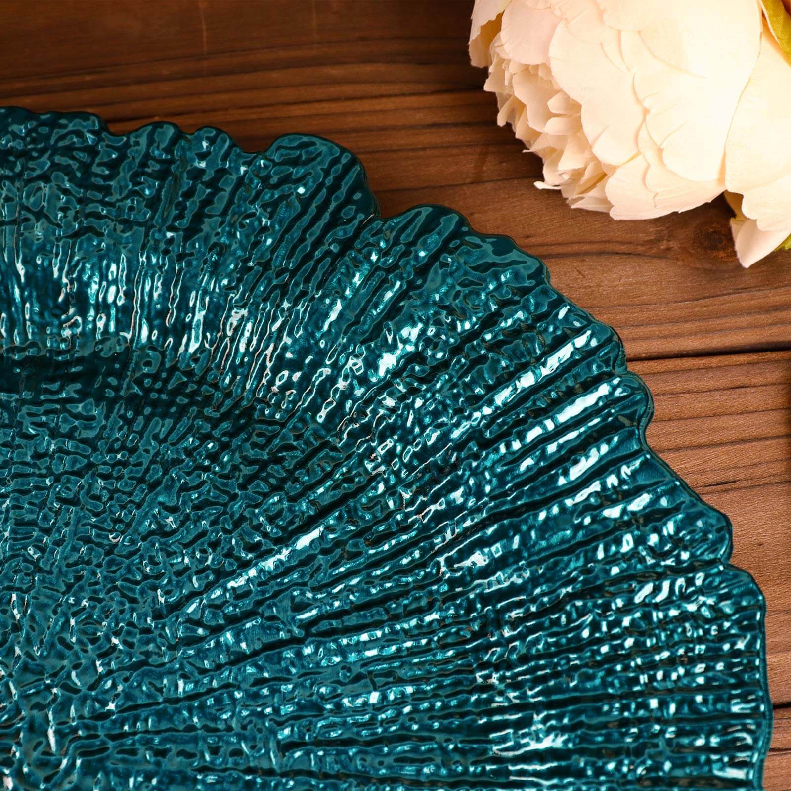 6-Pack Acrylic Plastic Round Charger Plates 13 in Peacock Teal with Reef Design, Dinner Charger Tableware