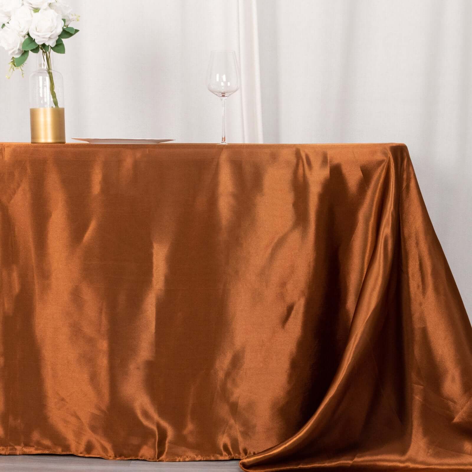 Satin Rectangular 90x132 Tablecloth Cinnamon Brown Satin - Seamless Table Cover