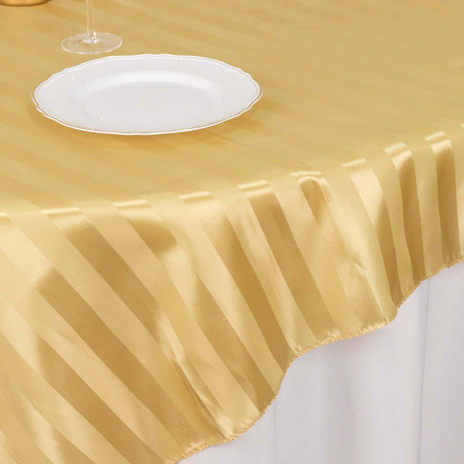Satin 72x72 Table Overlay Square Tablecloth Champagne - Stripe Table Topper