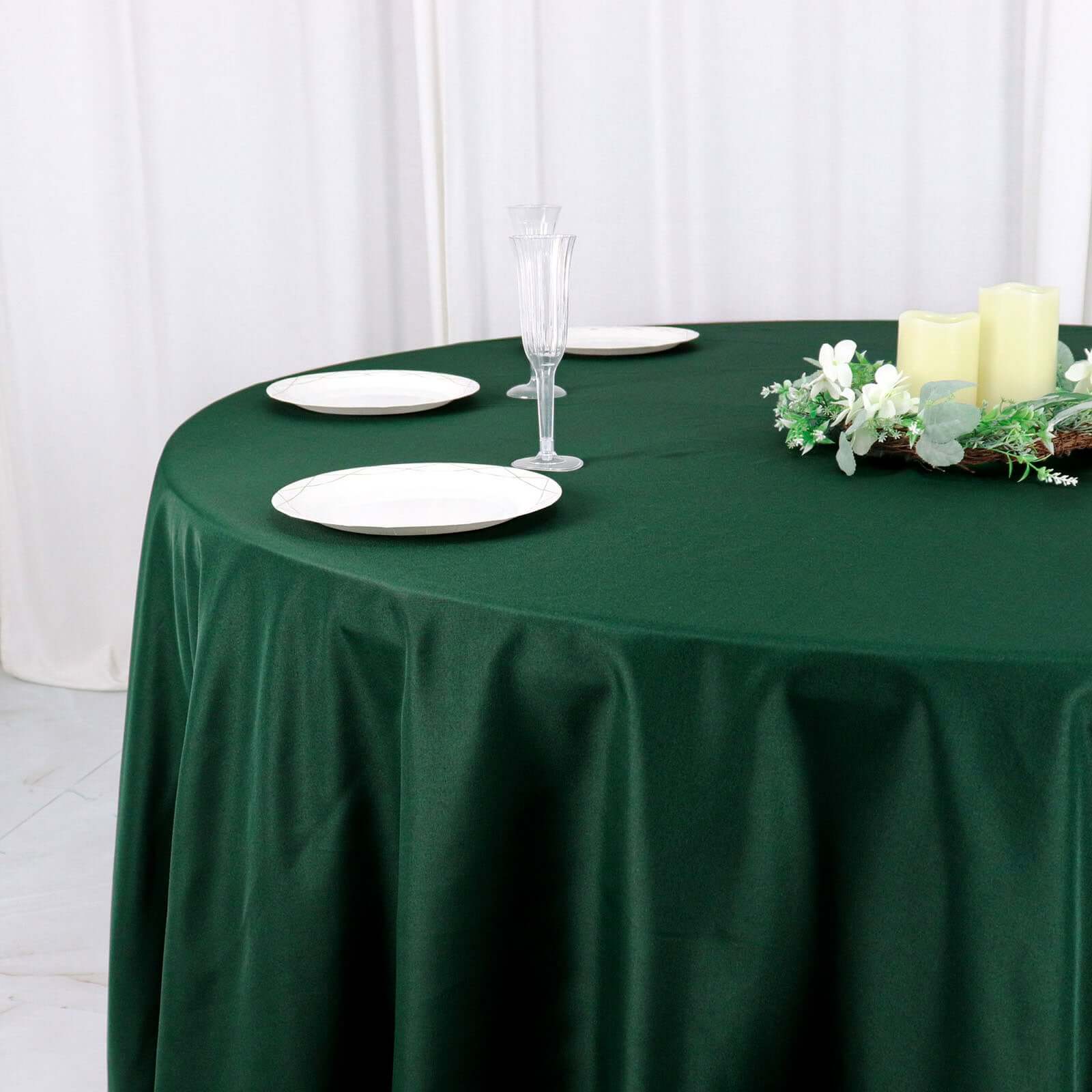 Polyester 120 Round Tablecloth Hunter Emerald Green - Seamless Wrinkle-Resistant Table Cover