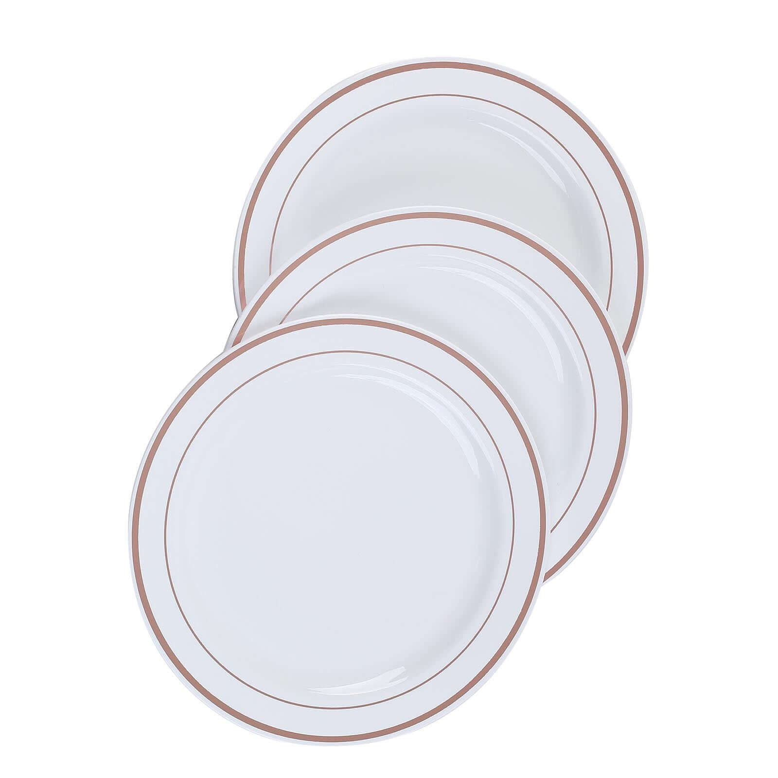 10-Pack Plastic Dessert Plates White with Très Chic Rose Gold Rim - Disposable Plates for Parties 8