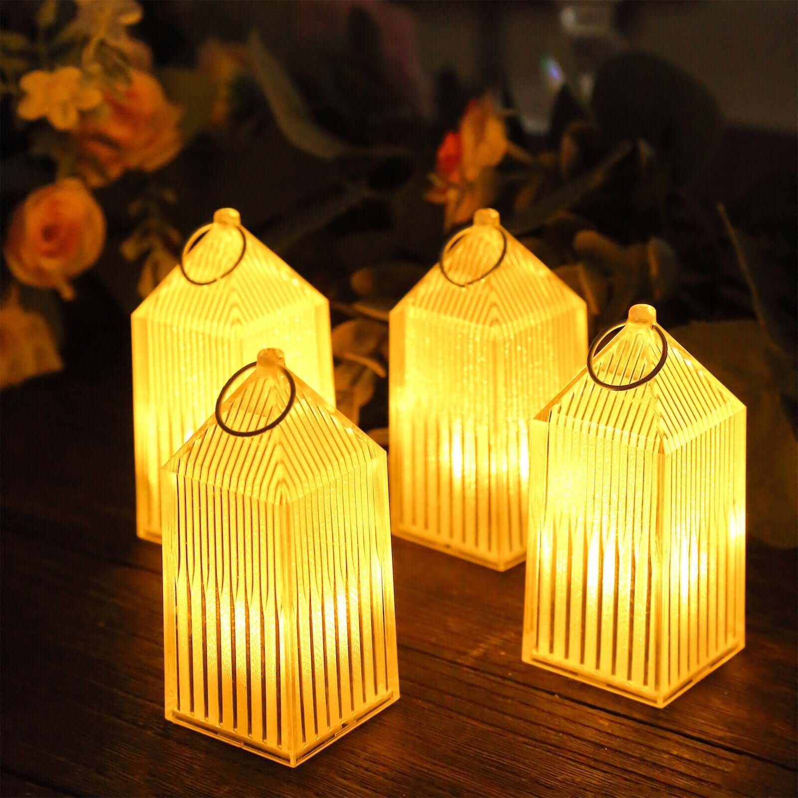 6-Pack Acrylic LED Lanterns Hanging Warm White Design - Decorative Dimmable Battery Operated Centerpiece 3.5