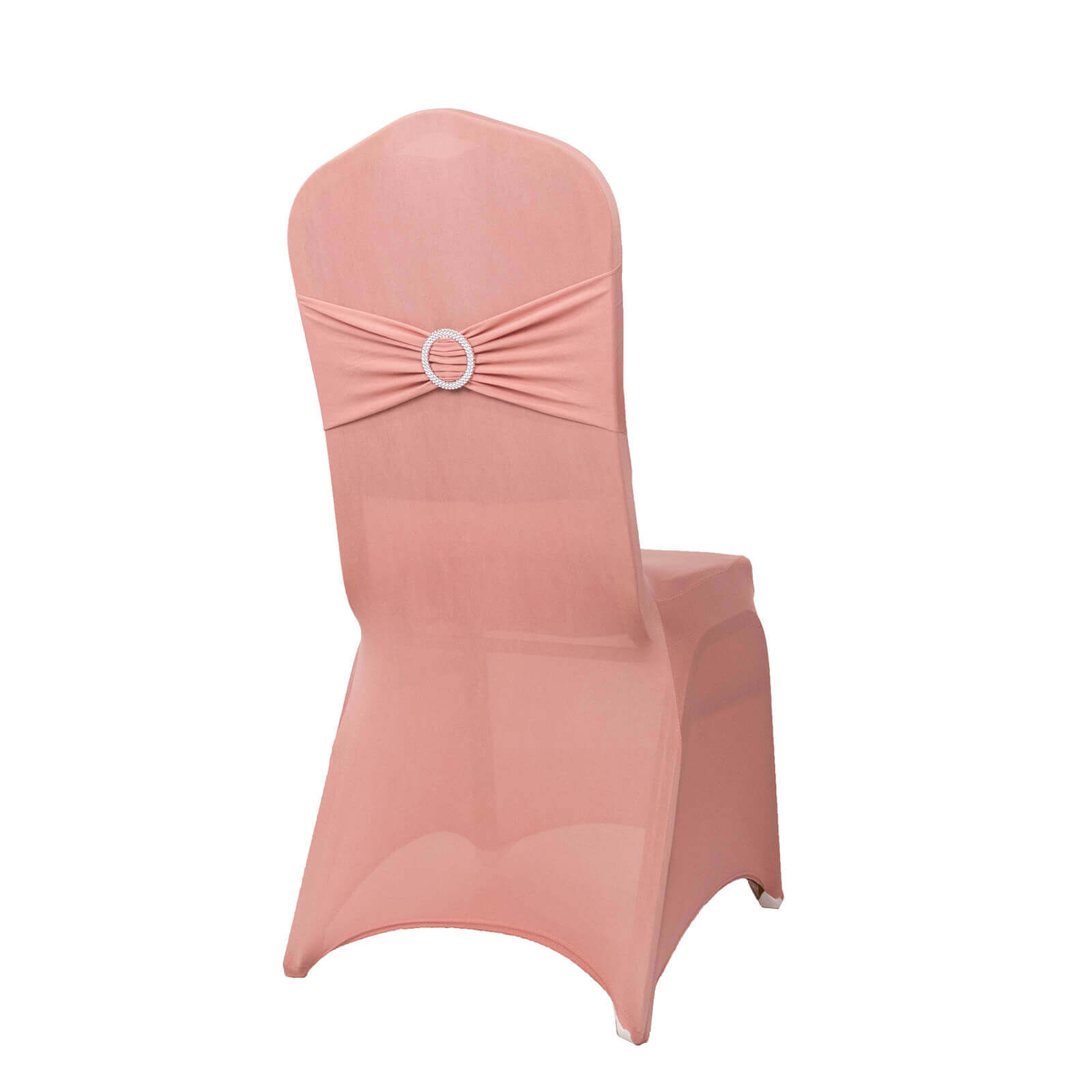 Spandex Chair Cover with Dusty Rose Rhinestone Buckled Sash Band Blush - Stretch Fitted Slipcover