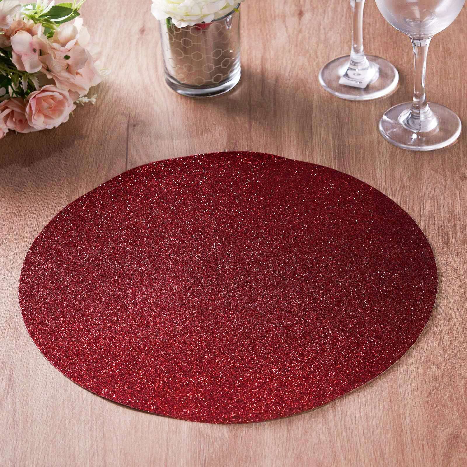 6-Pack Placemats Glitter Design Burgundy Sparkle Oval - Non-Slip Decorative Table Mats for Dining 12x18