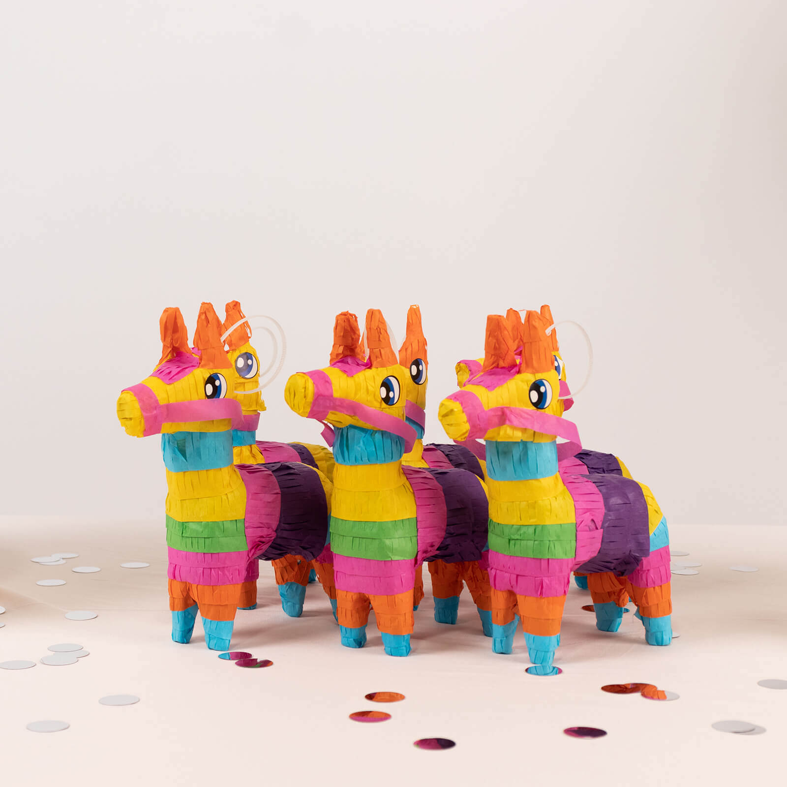 3 Pack Little Rainbow Llama Pinatas for Fiesta Party Decorations, Mexican Theme Colorful Paper Mini Donkey Cinco de Mayo Pinatas - 5.5x7.5