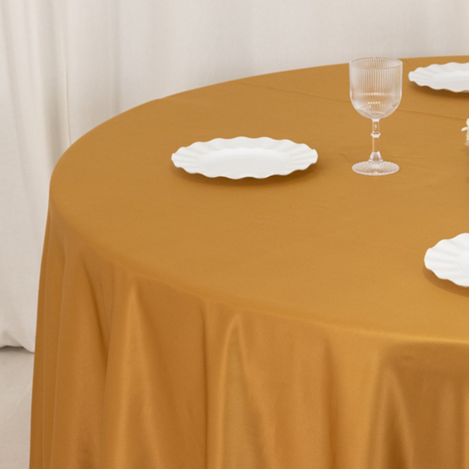 Lamour Satin 108 Round Tablecloth Gold - Durable & Silk-Like Table Cover for Classy Weddings & Events