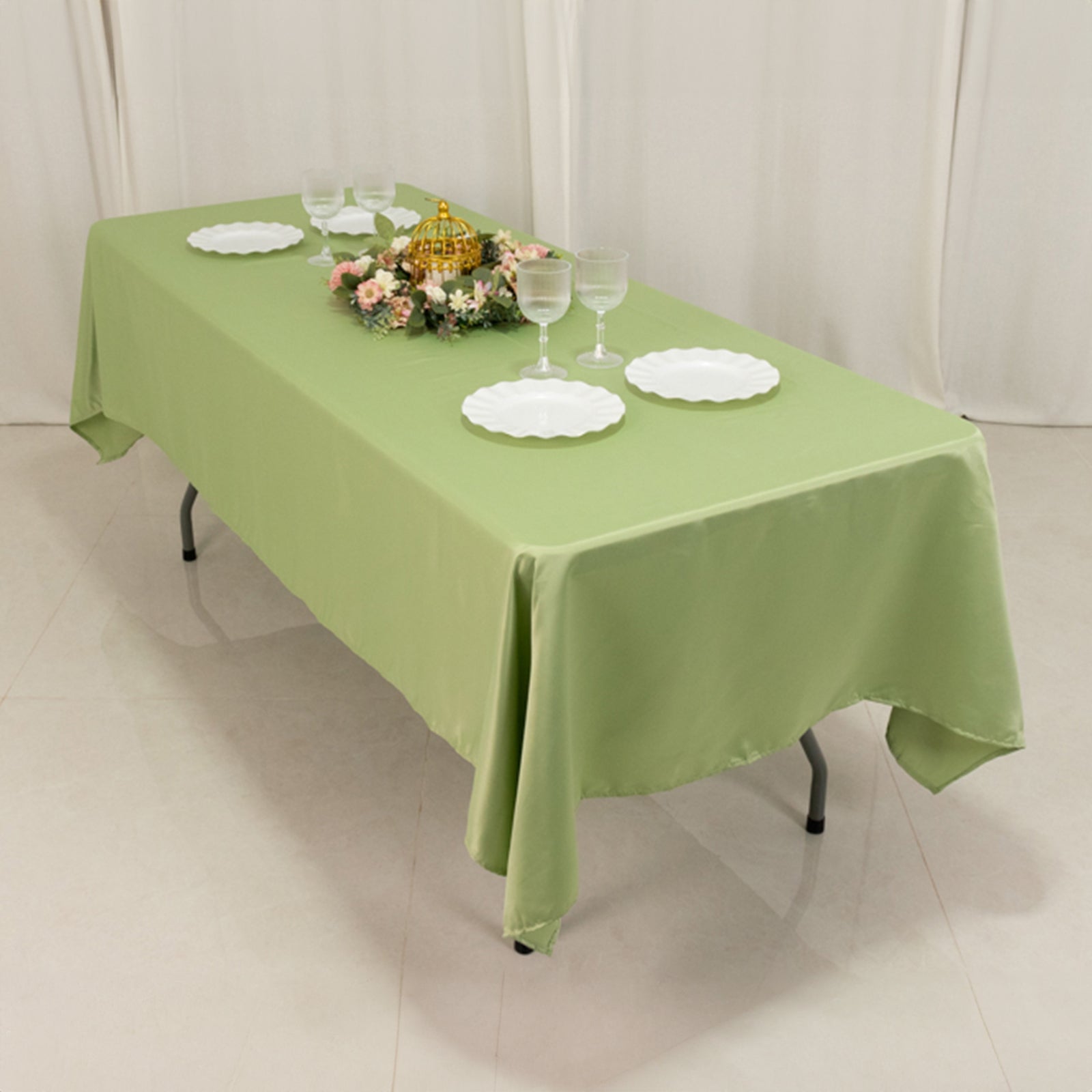 Lamour Satin 60x102 Rectangle Tablecloth Sage Green - Durable & Silky Soft Feel Table Cover