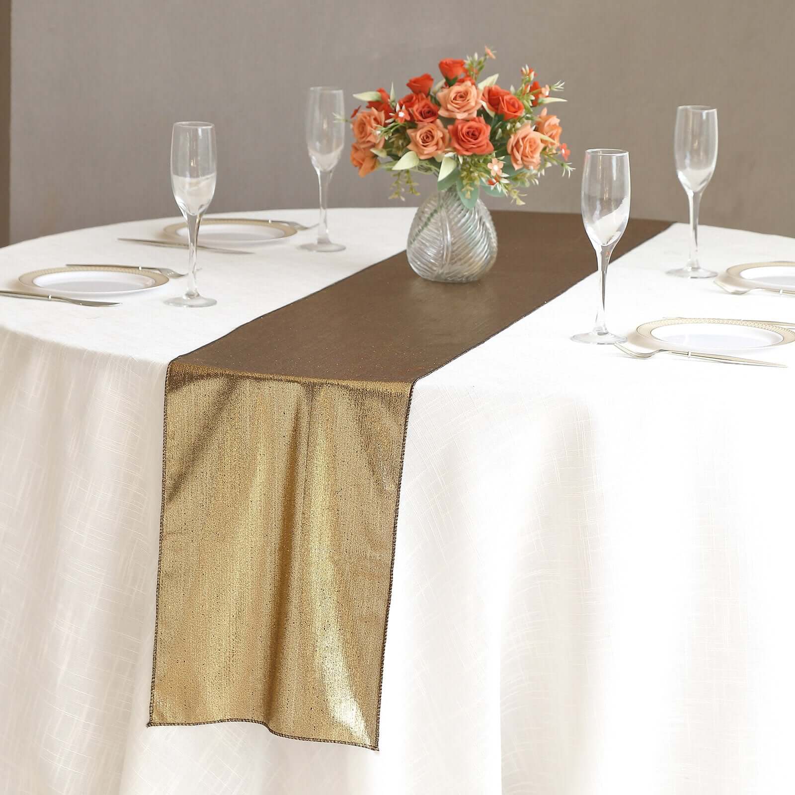 Polyester 12x108 Table Runner Antique Gold Shimmer Sequin Dots - Wrinkle-Free Finish Table Linen