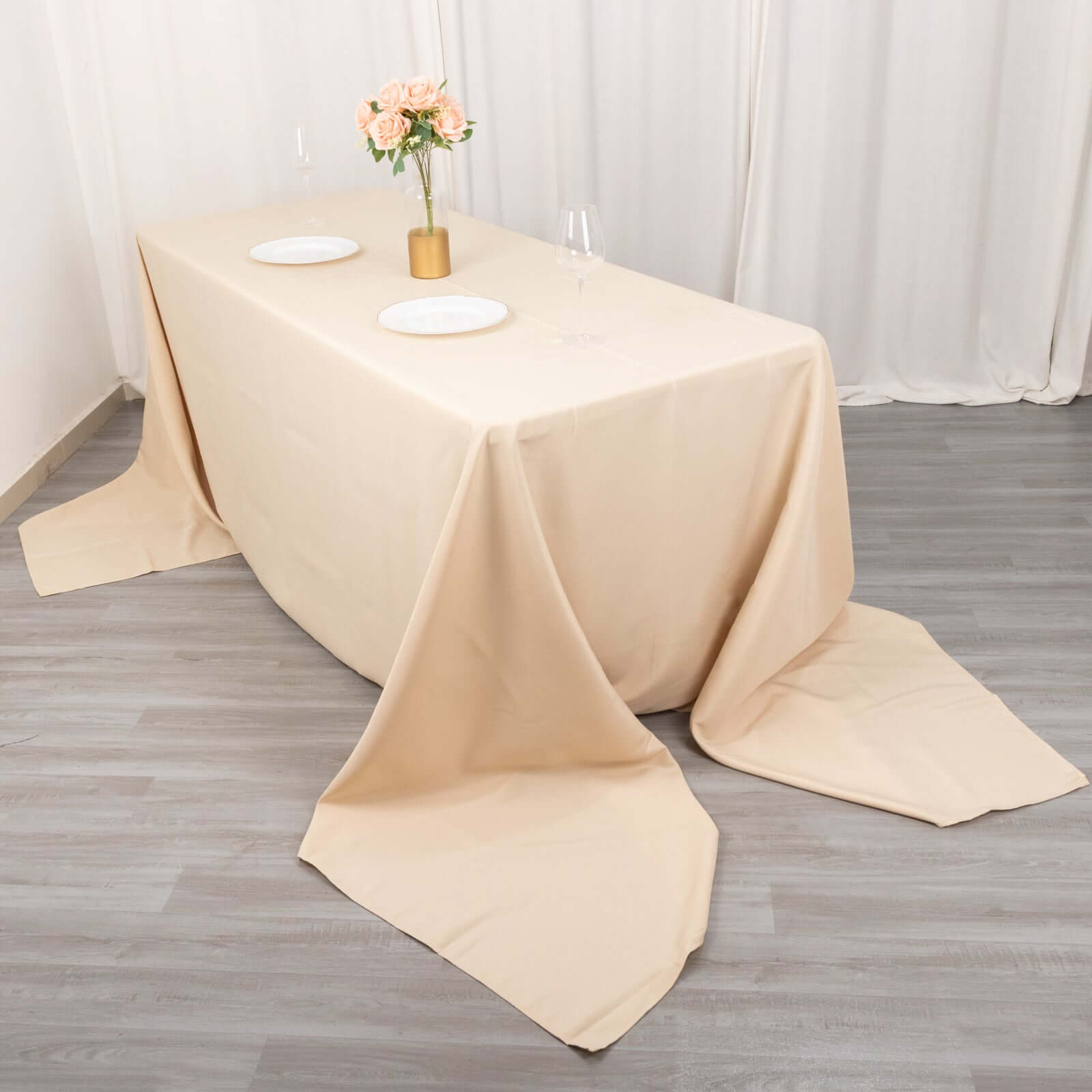 Premium Polyester 90x156 Rectangle Tablecloth Beige - Seamless 220GSM Stain-Resistant Table Cover