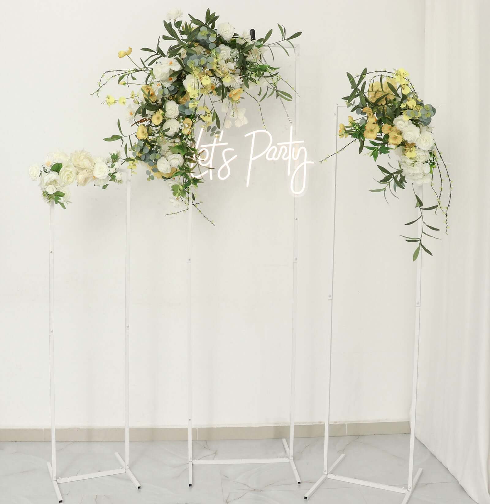 Set of 4 Wedding Arches Slim White Metal Rectangular Design Backdrop Stands - Floral Display Frames 3.6ft-6.5ft