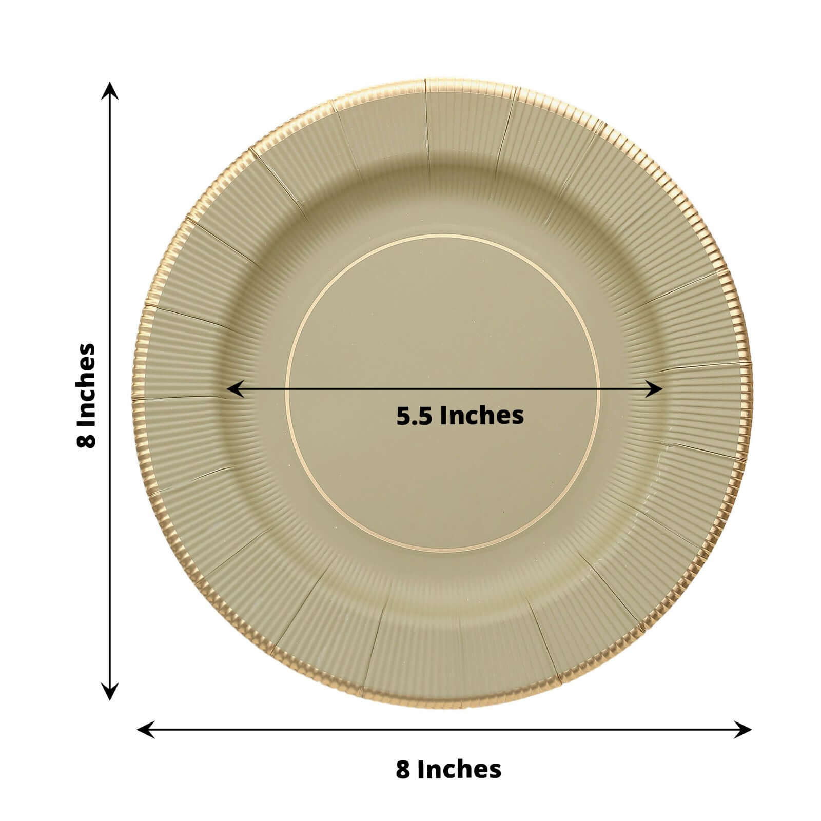 25-Pack Paper 8 Round Dessert Plates in Khaki Sunray Design with Gold Rim - Disposable Heavy Duty 350GSM Appetizer Salad Plates