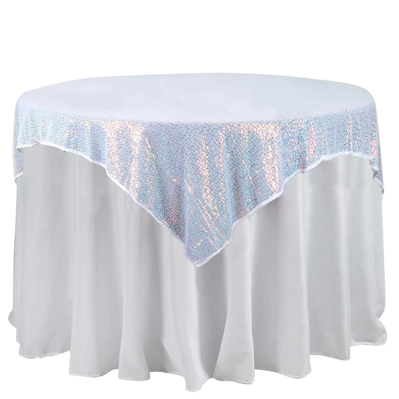 Sequin 60x60 Table Overlay Square Tablecloth Irisdescent Blue - Luxe Wedding Table Topper