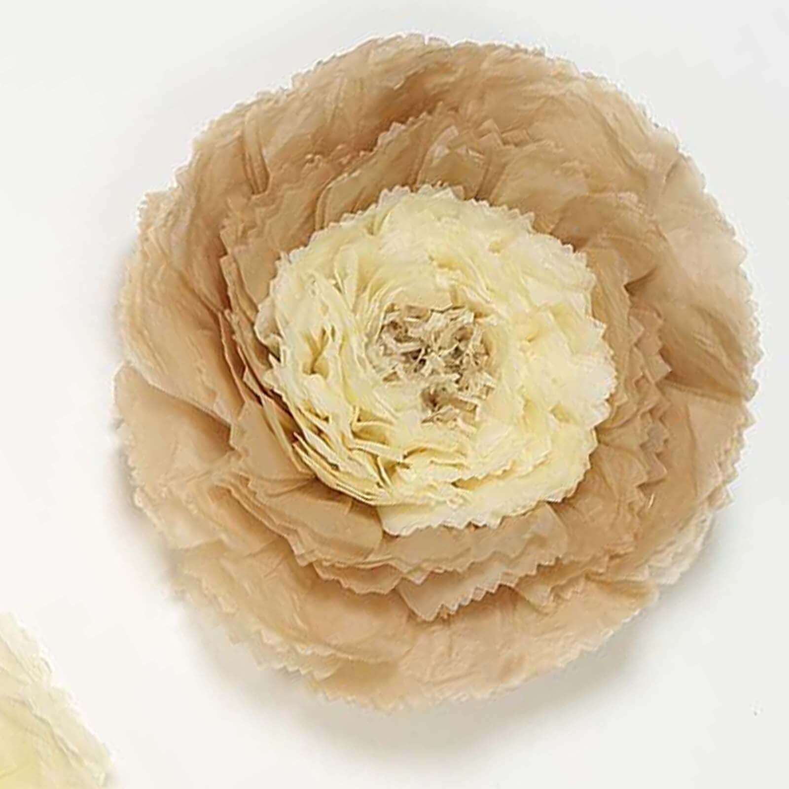 Set of 6 Taupe Natural Giant Carnation 3D Paper Flowers Wall Decor - 12,16,20