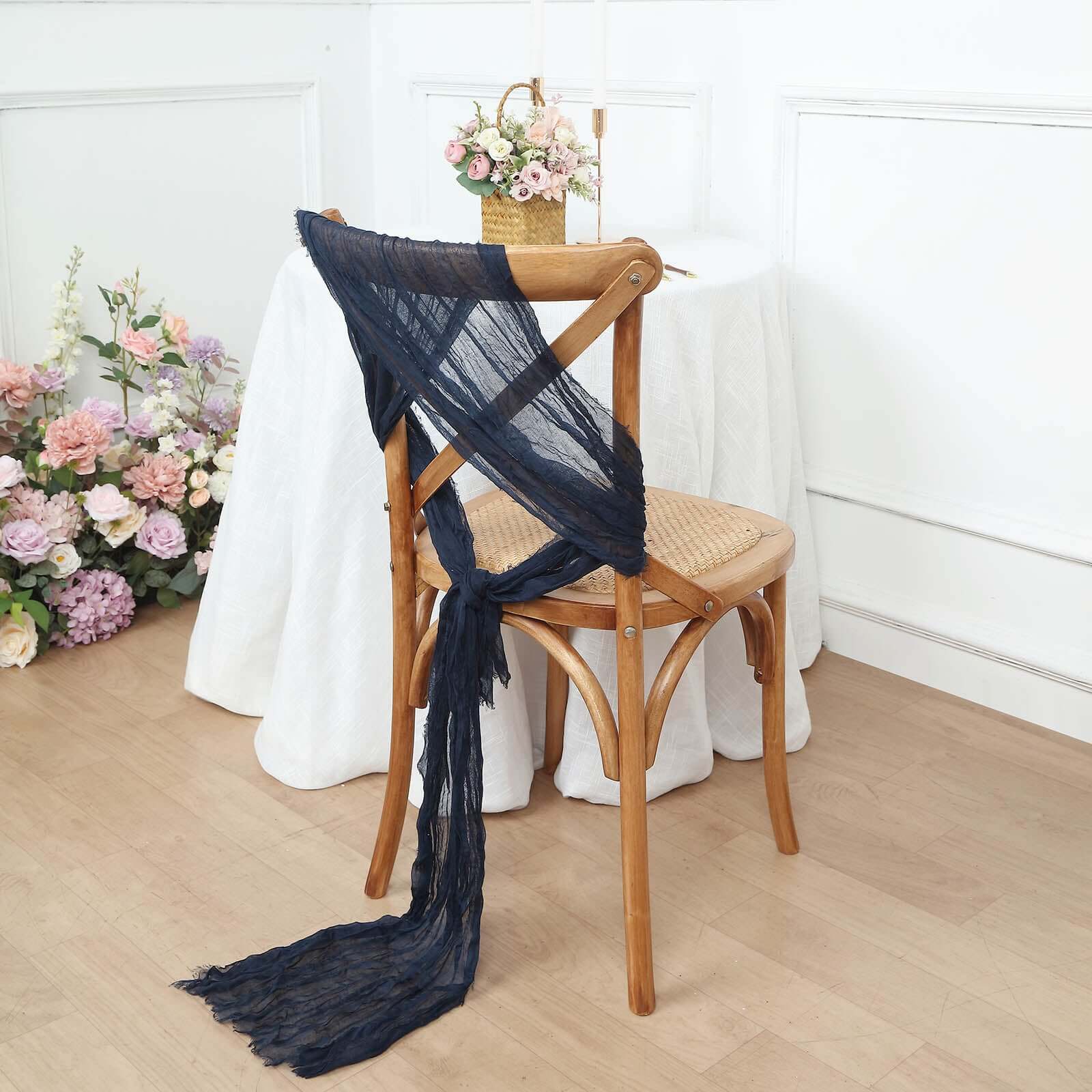5 Pack Cheesecloth Gauze 16x88 Chair Sashes Navy Blue - Boho Chair Decorations