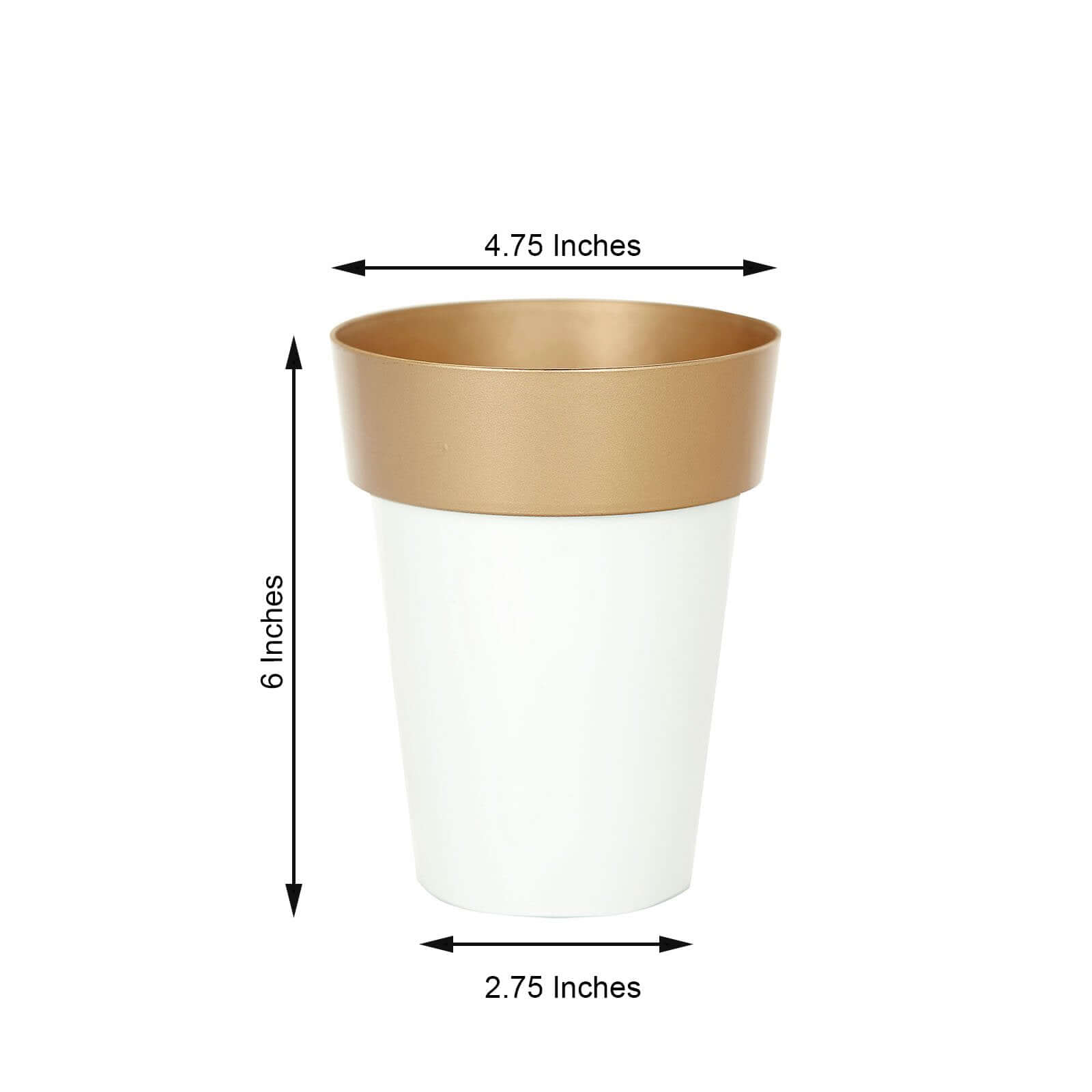 2-Pack Flower Plant Pots Medium Design White with Gold Rim - Plastic Indoor Decorative Planters 6