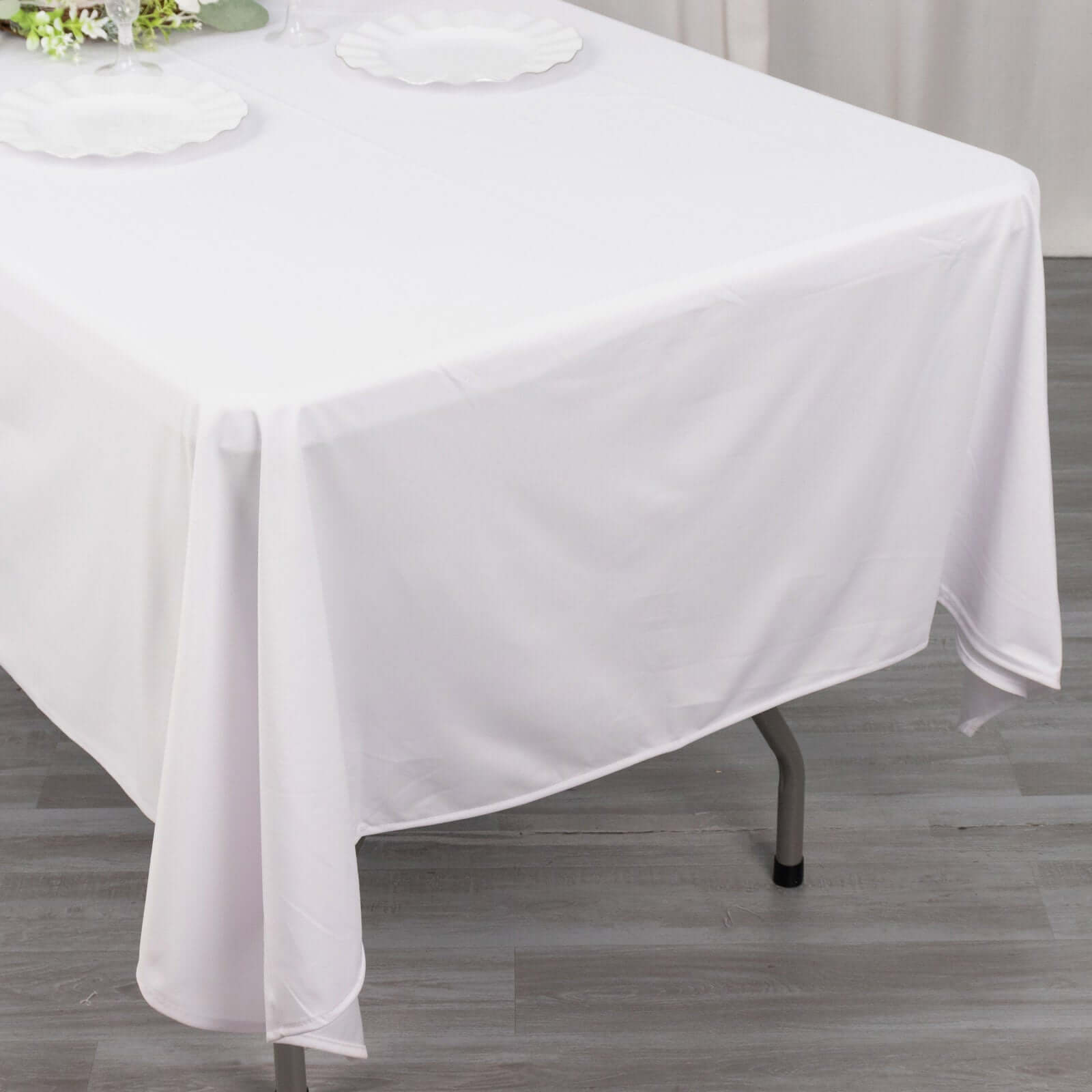 Premium Scuba Rectangular 60x102 Tablecloth White - Wrinkle Free & Stain Resistant Table Cover for Weddings and Banquets