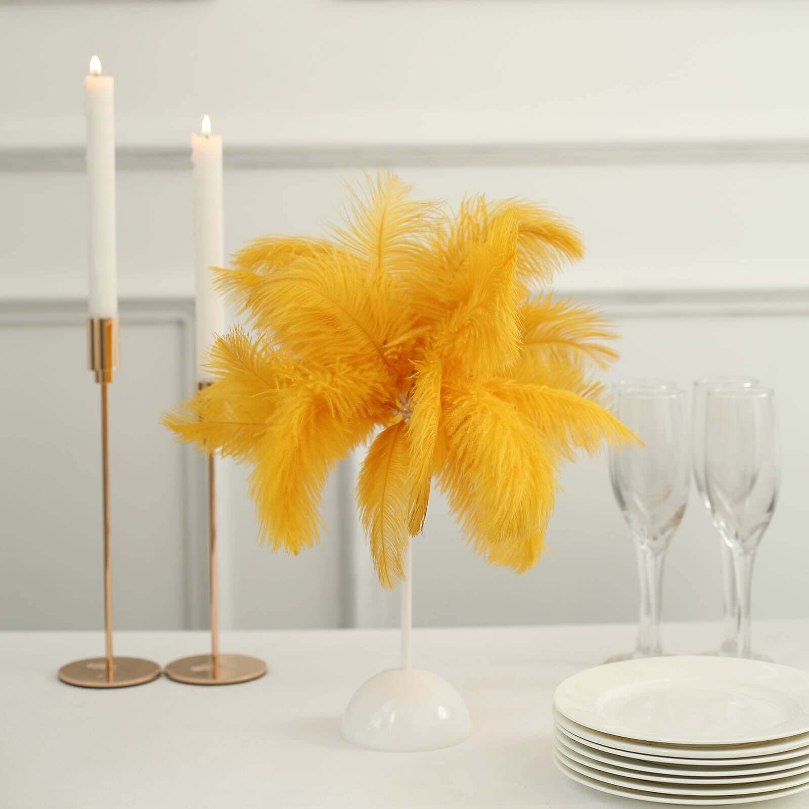 Table Lamp Ostrich Feather Design Gold LED Battery Operated - Cordless Wedding Centerpiece 15