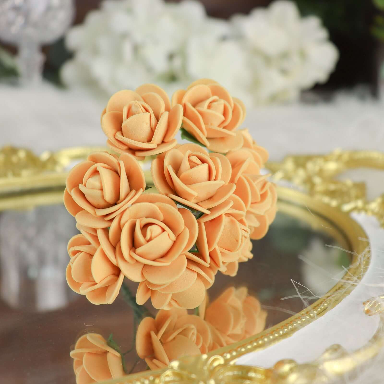 48 Roses 1 Gold Real Touch Artificial DIY Foam Rose Flowers With Stem, Craft Rose Buds