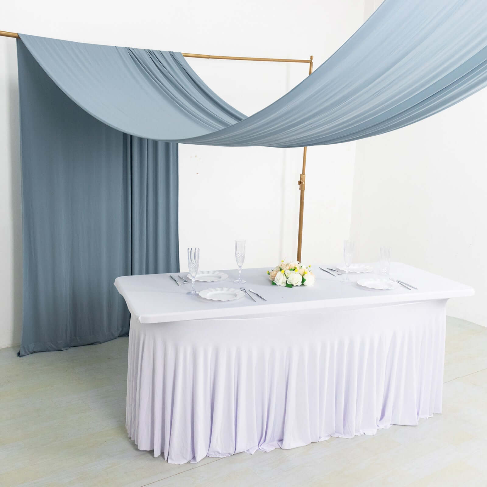 Dusty Blue 4-Way Stretch Spandex Event Curtain Drapes, Wrinkle Free Backdrop Event Panel with Rod Pockets - 5ftx18ft