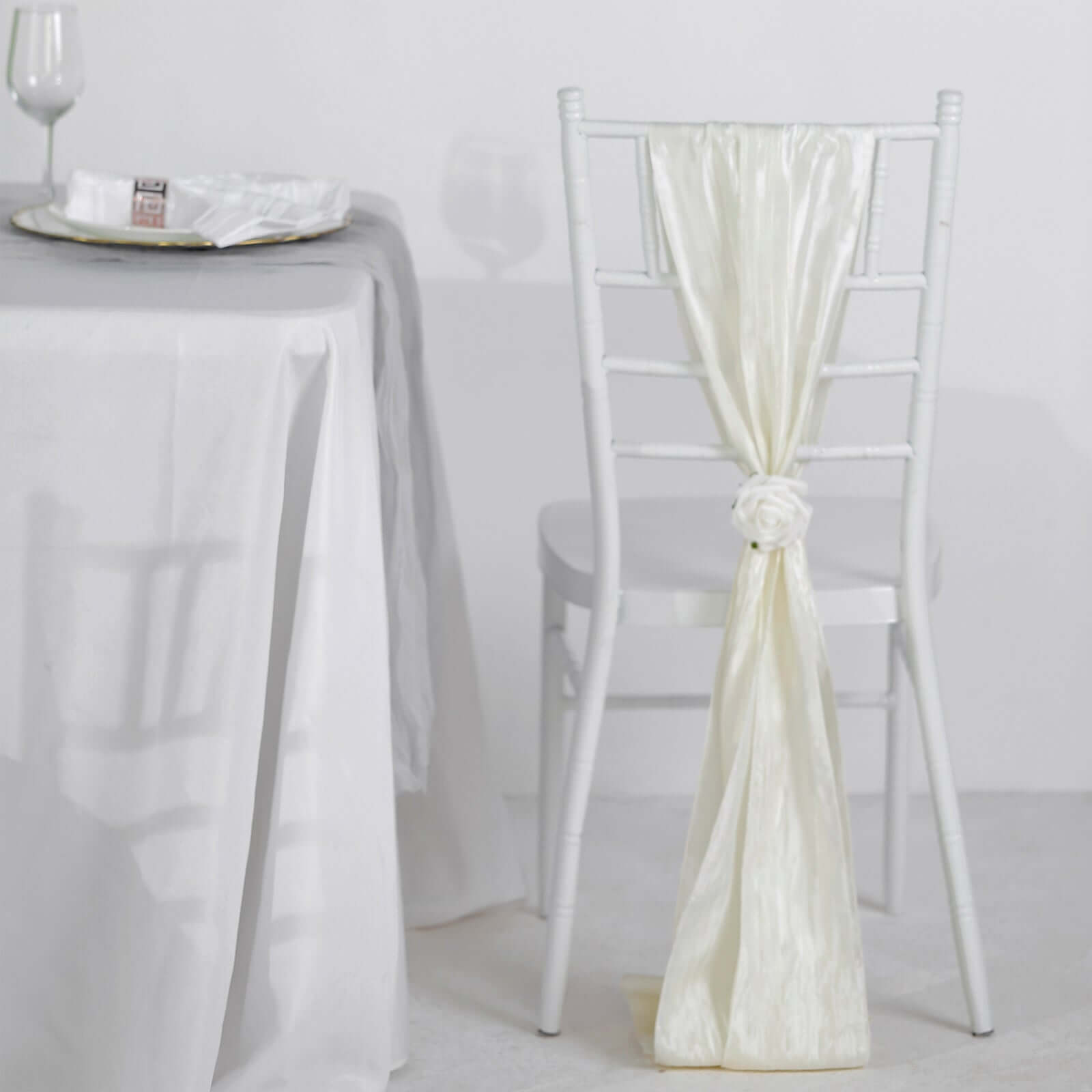 5 Pack Taffeta 6x106 Chair Sashes Ivory Accordion Crinkle Texture - Stylish Decor for Weddings & Gatherings