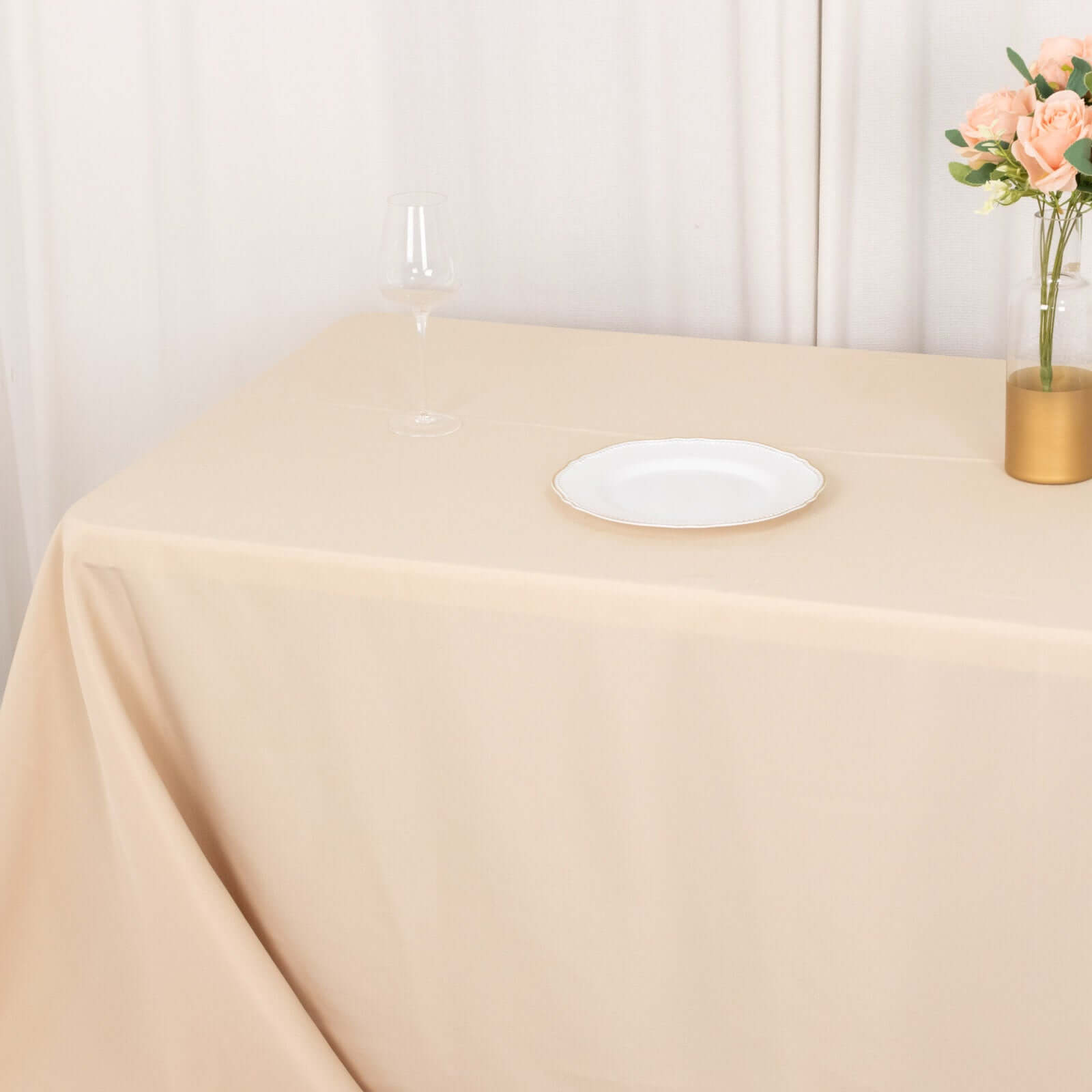 Premium Polyester 90x132 Rectangle Tablecloth Beige - Seamless 220GSM Stain-Resistant Table Cover