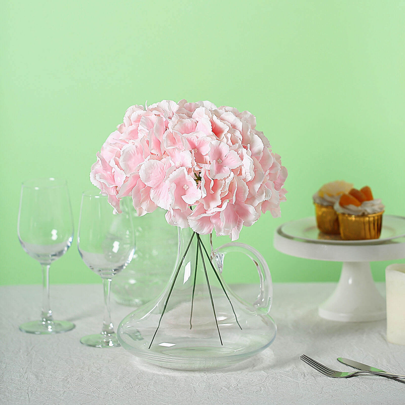 10 Flower Head and Stems Pink Artificial Satin Hydrangeas, DIY Arrangement