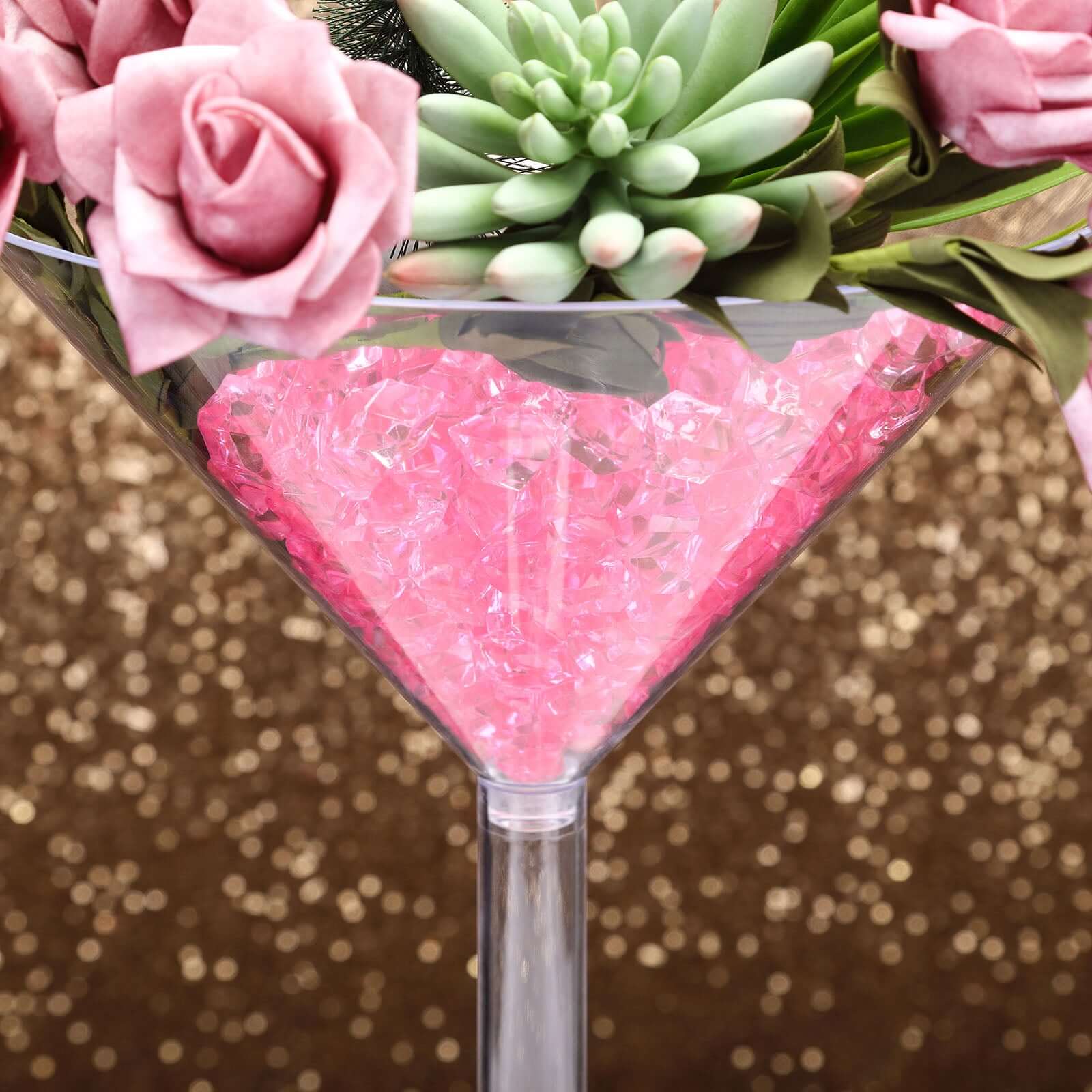 4-Pack Plastic Flower Vases Martini Glass Design Clear - Fillable Long Stem Event Centerpieces 18