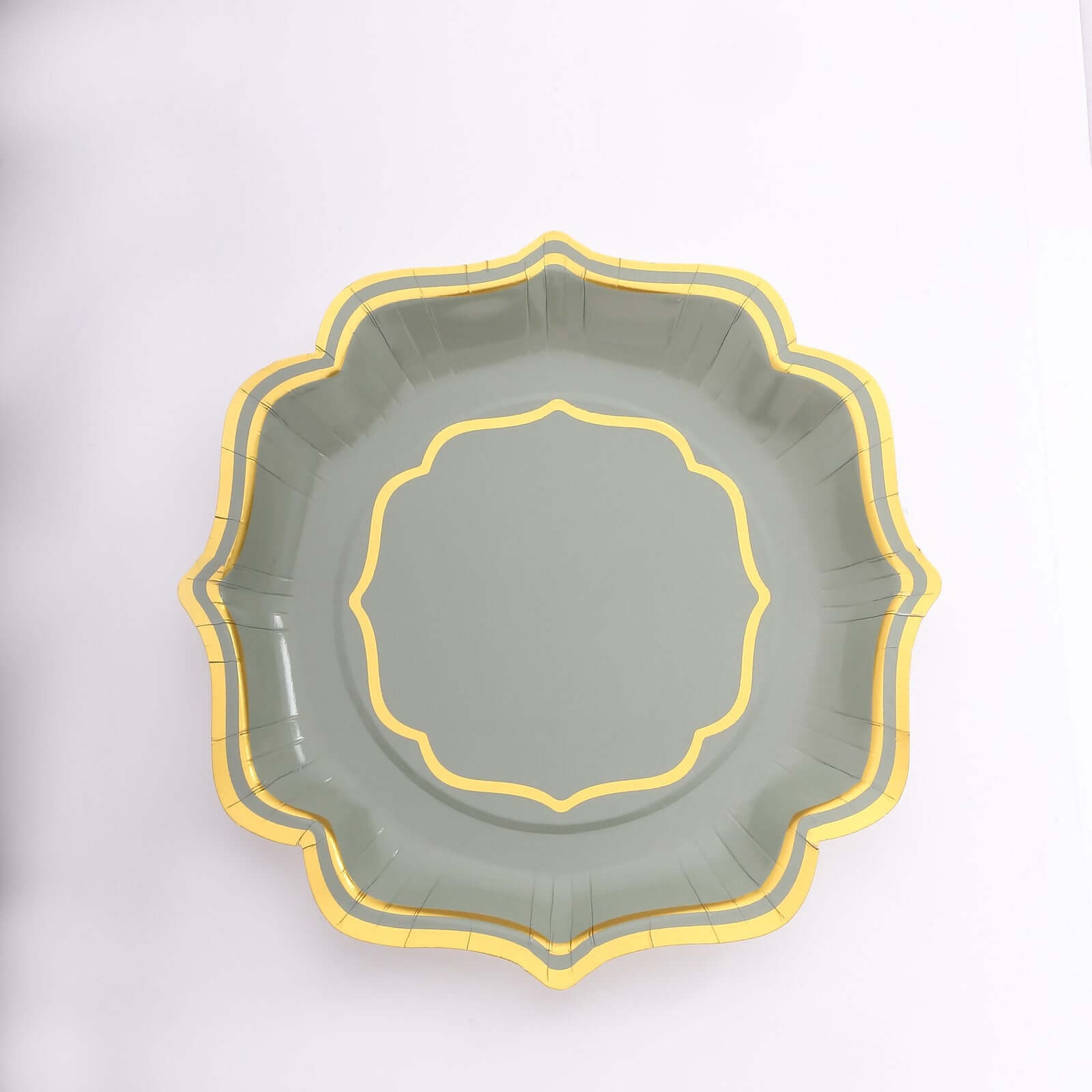 25-Pack Paper Dessert Plates in Sage Green with Gold Scallop Rim - Disposable 300GSM Appetizer Salad Plates 8