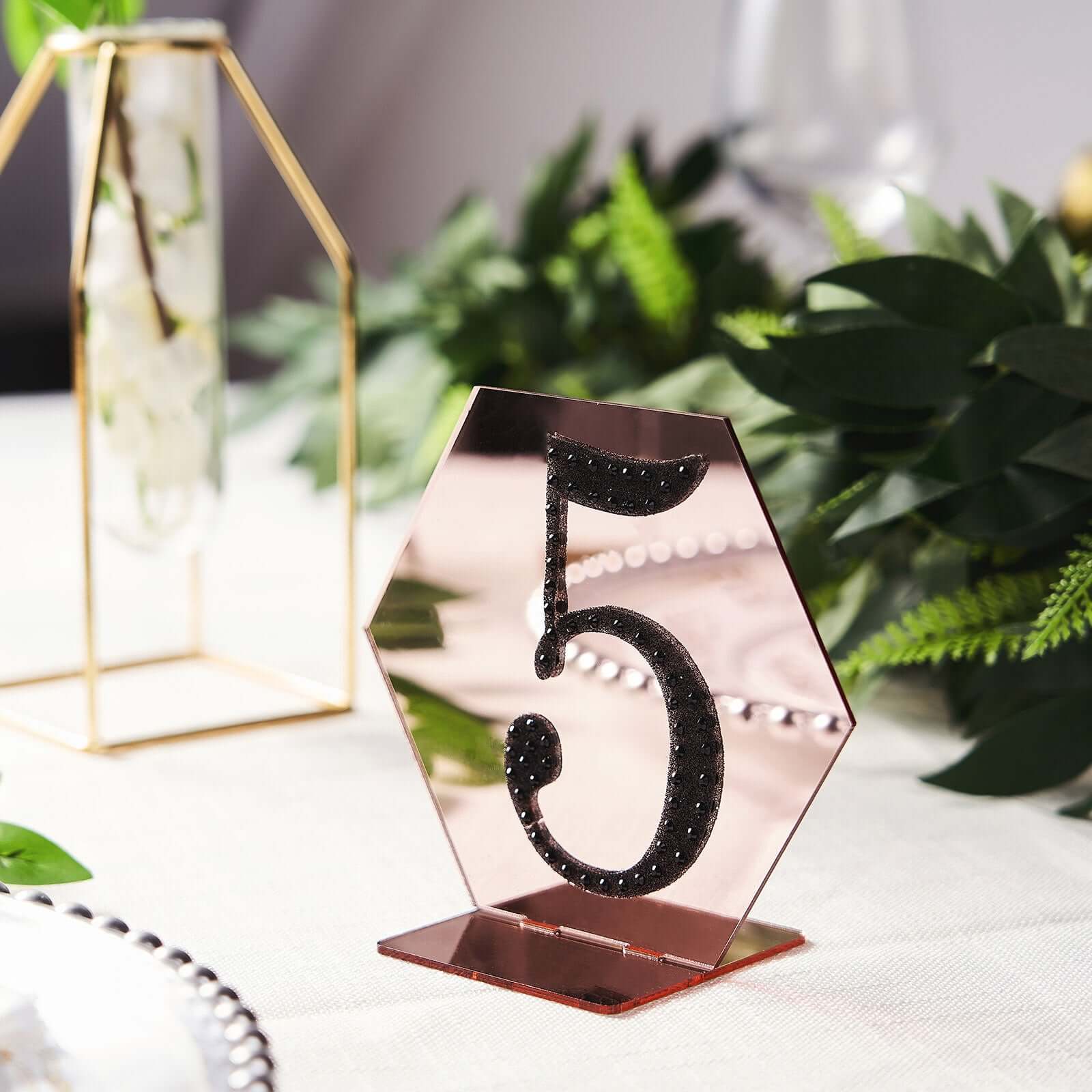 5-Pack Acrylic Table Sign Holders Hexagon Design Rose Gold - Ideal for Modern Event Centerpieces 5