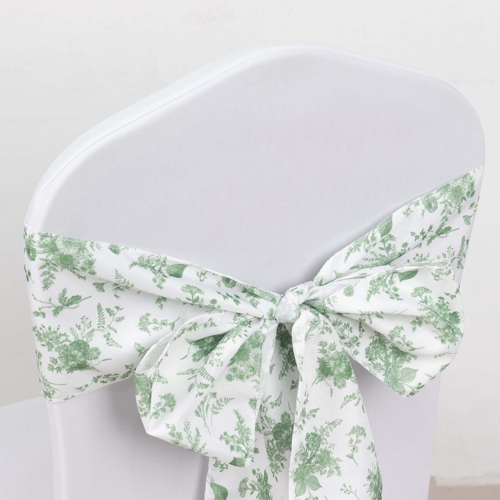 5 Pack Polyester Chair Sashes Dusty Sage Green French Toile Floral Design - Stylish Durable and Reusable Chair Bows 6x108