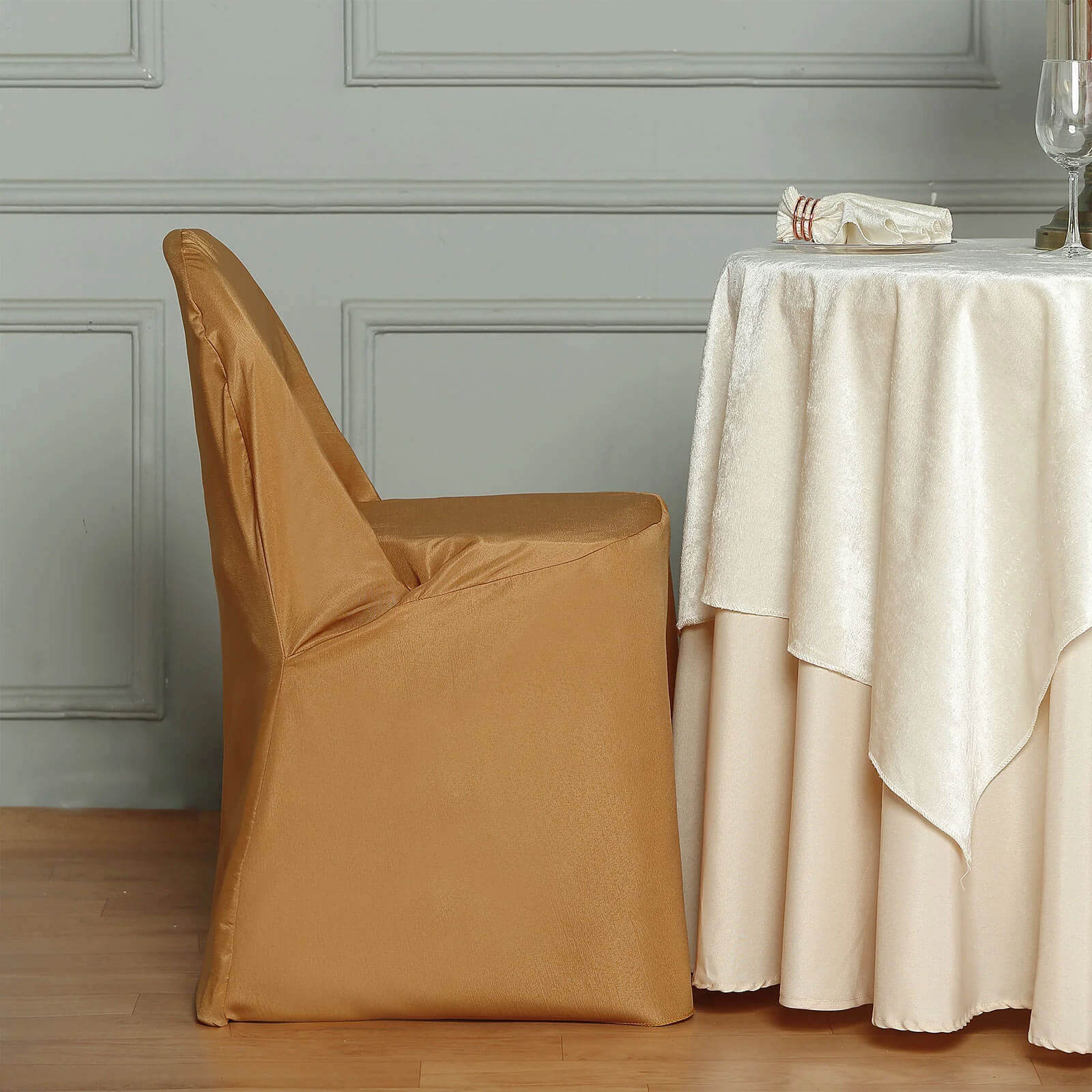 10 Pack Polyester Chair Covers for Folding Chairs Gold - Wrinkle-Free Stain-Resistant Slip-On Design for Events