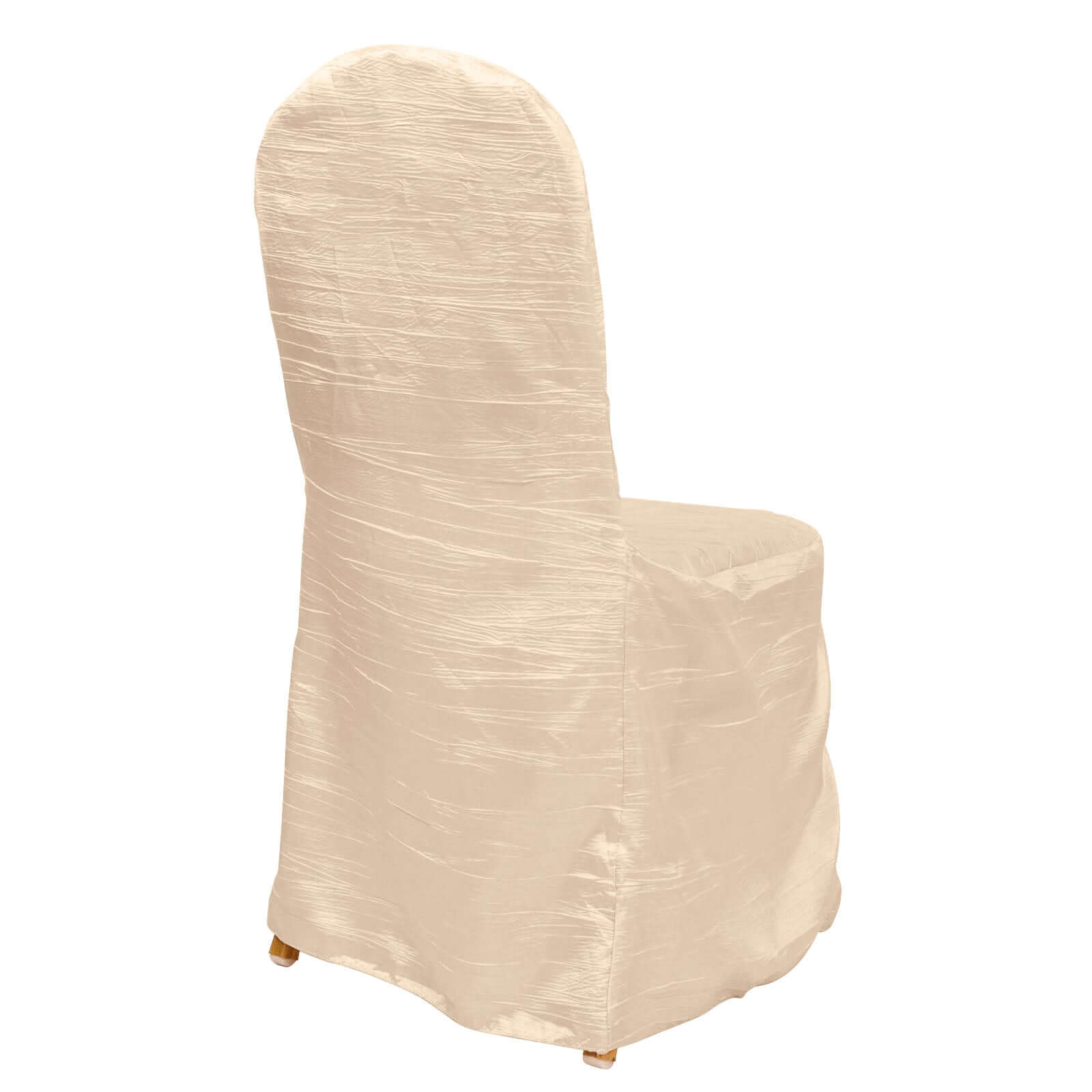 Crinkle Crushed Taffeta Chair Cover for Banquet Chairs Beige - Reusable Slipcover