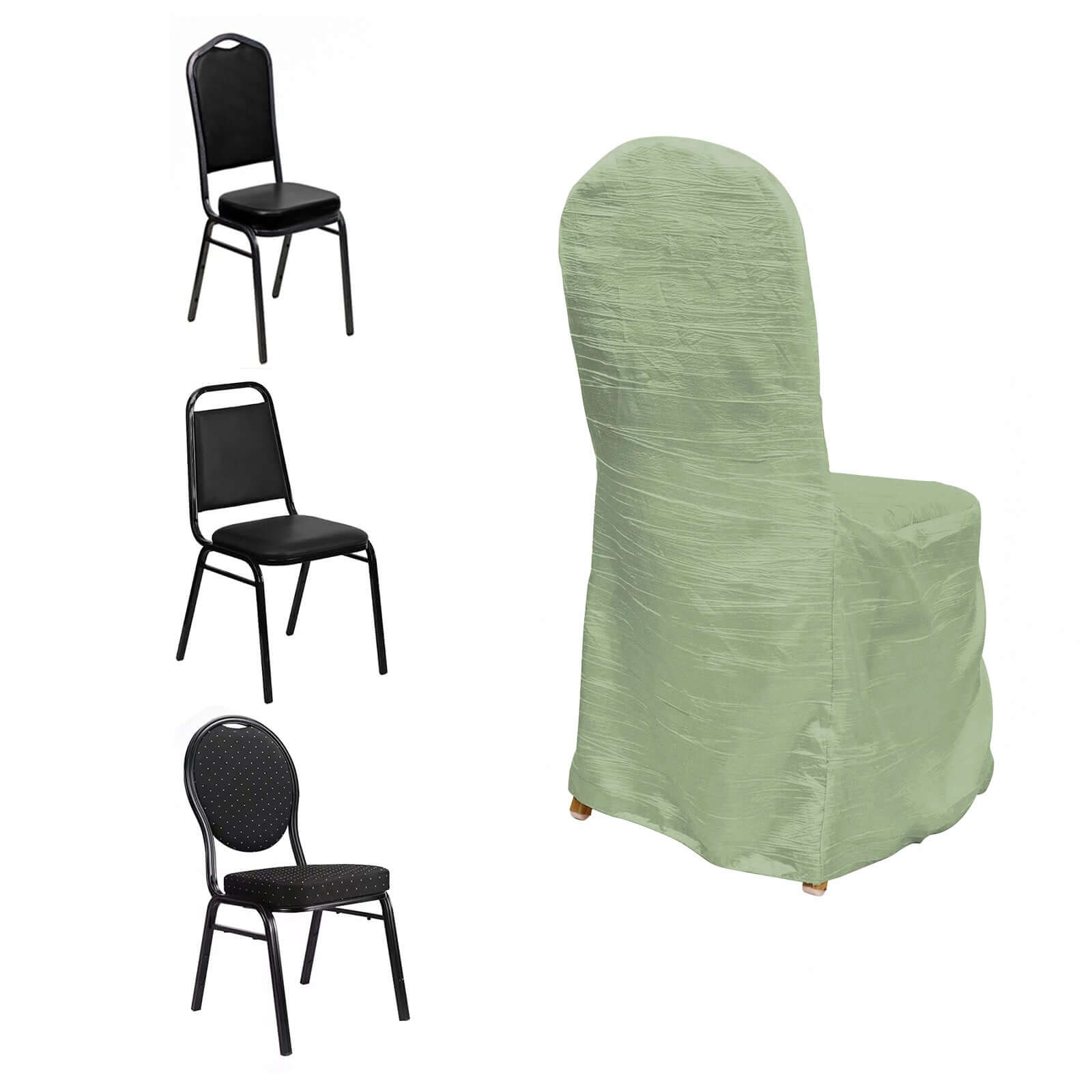 Crinkle Crushed Taffeta Chair Cover for Banquet Chairs Sage Green - Reusable Slipcover