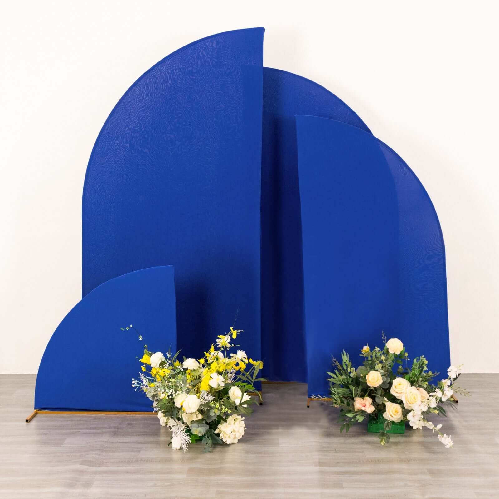 Set of 4 Matte Royal Blue Spandex Half Moon Chiara Backdrop Stand Covers, Custom Fitted Wedding Arch Covers - 2.5ft,5ft,6ft,7ft