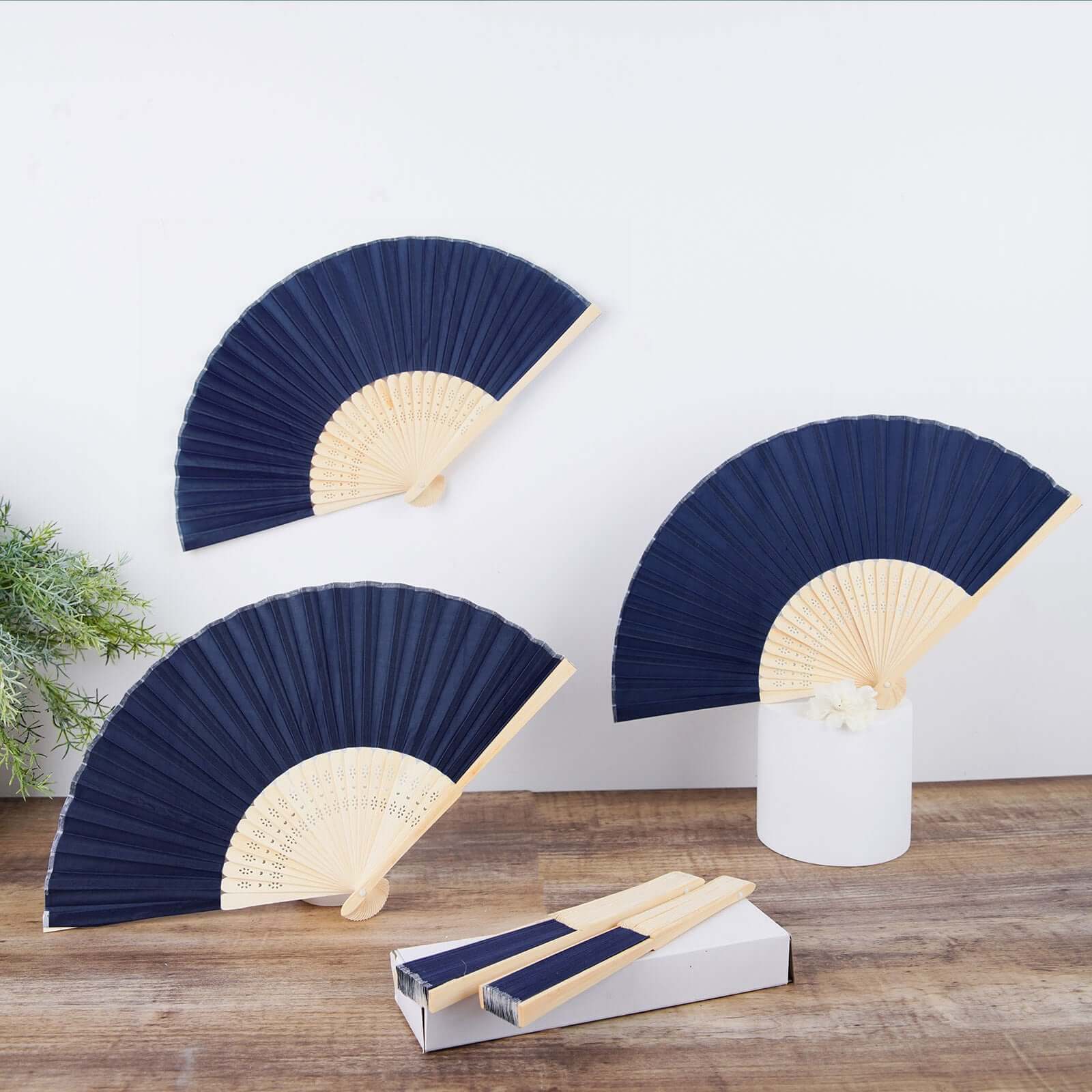 5 Pack Navy Blue Asian Silk Folding Fans Party Favors, Oriental Folding Fan Favors