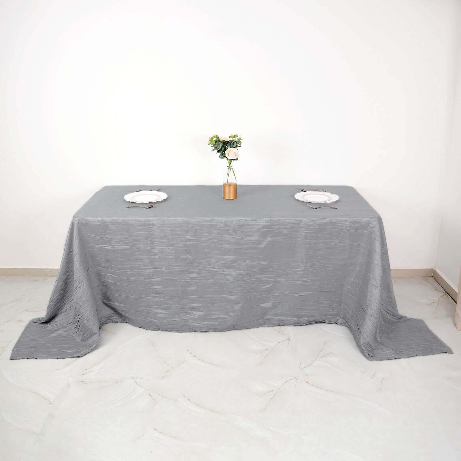 Taffeta 90x132 Rectangle Tablecloth Silver - Seamless Accordion Crinkle Table Cover