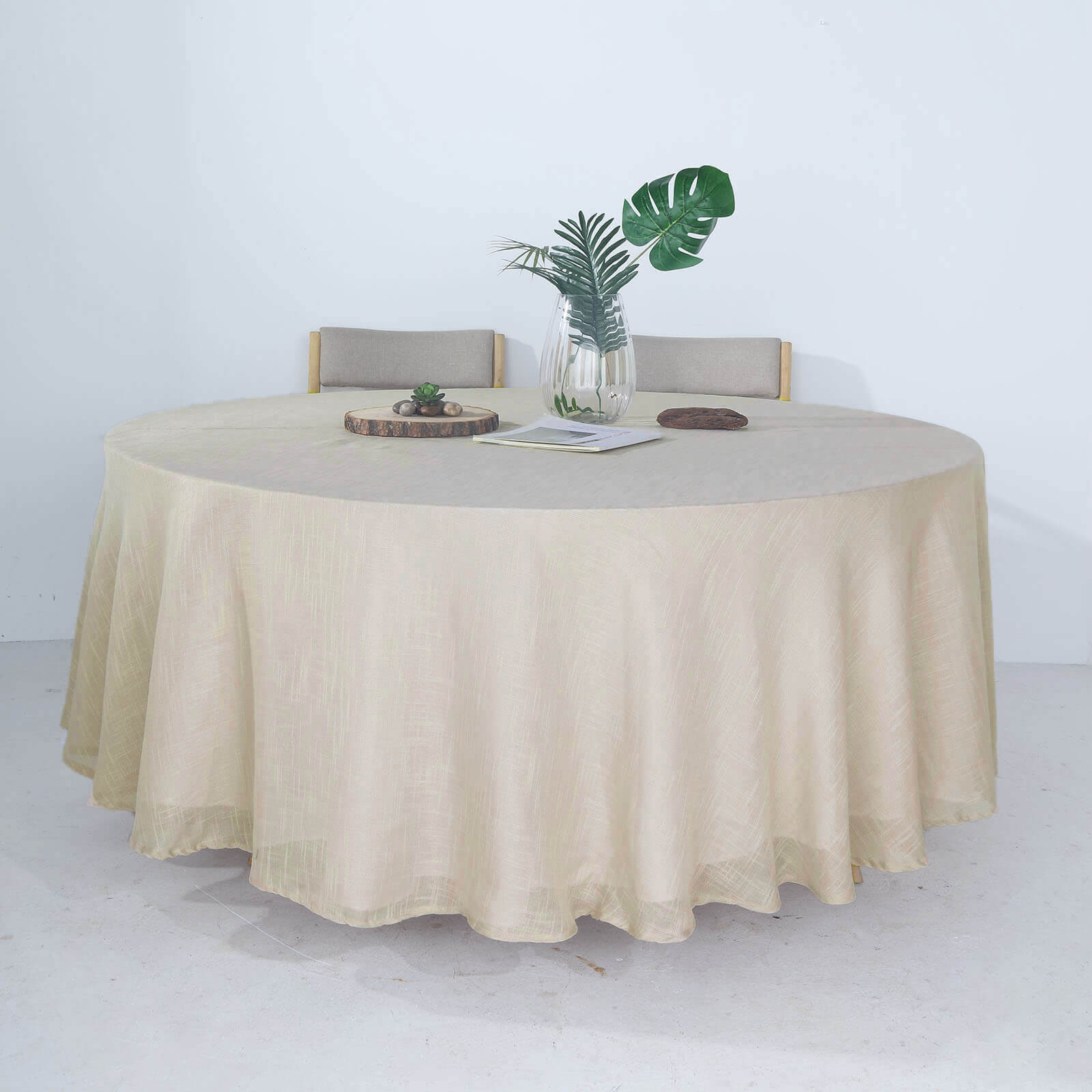 Faux Linen 108 Round Tablecloth Beige - Slubby Textured & Wrinkle Resistant Table Cover