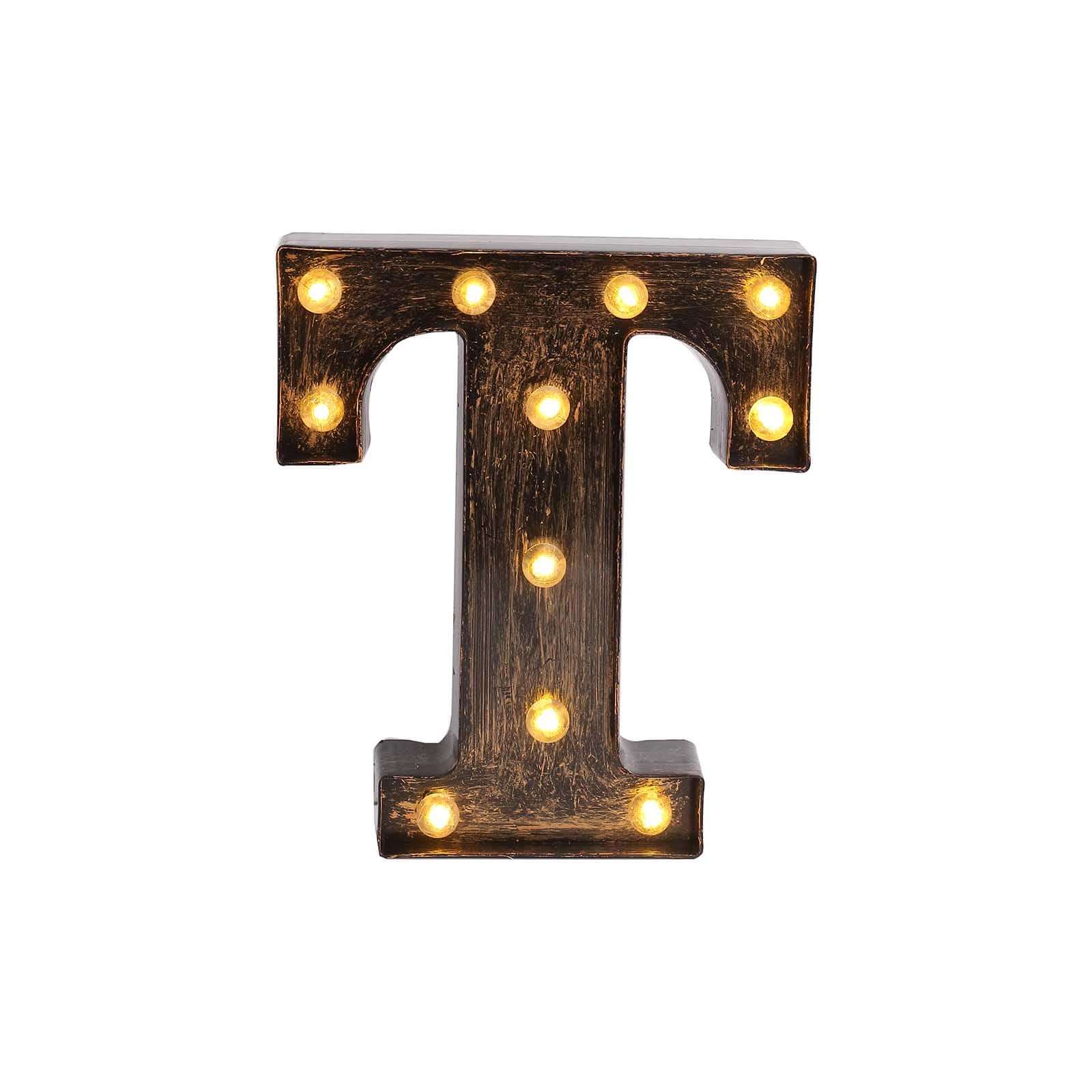 LED Marquee Letter T Industrial Style Antique Black - Light-Up Alphabet Sign for Weddings & Displays 9