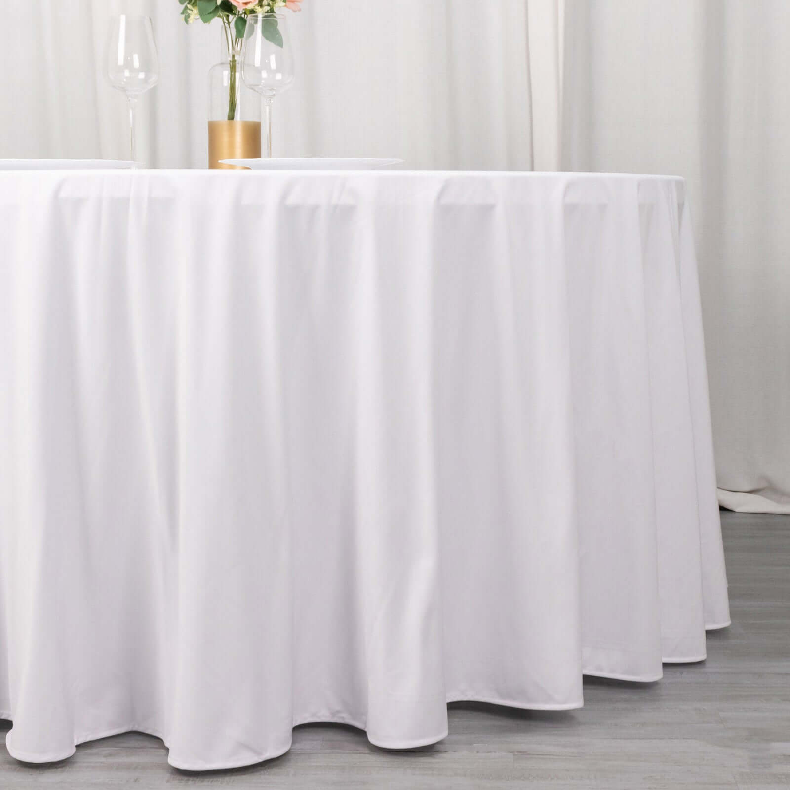 Premium Scuba Round 120 Tablecloth White - Wrinkle Free & Stain Resistant Seamless Table Cover for Weddings & Events