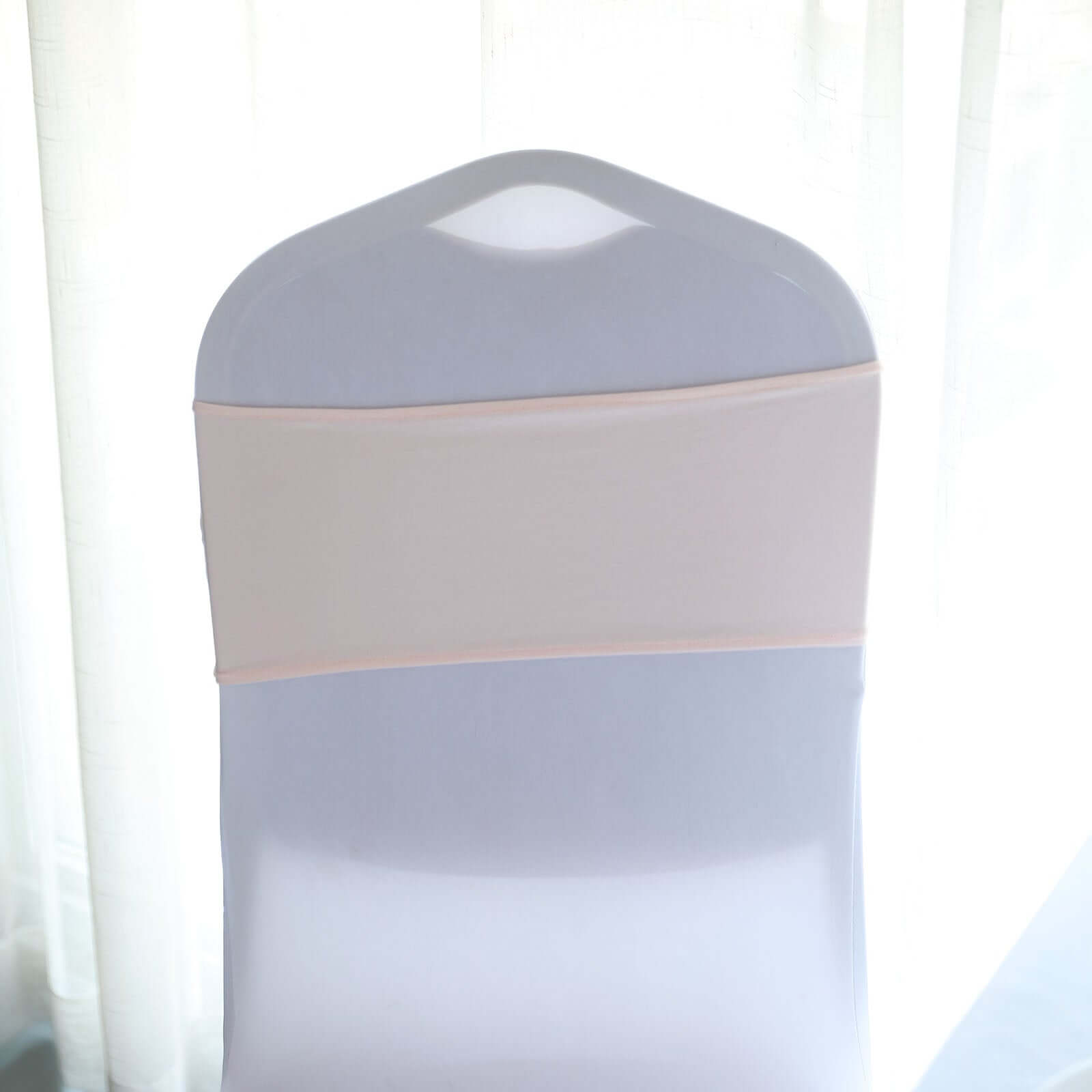 5 Pack Stretch Spandex Chair Sashes Blush - Reusable Chair Bands with Silver Diamond Ring Slide Buckle 5x14